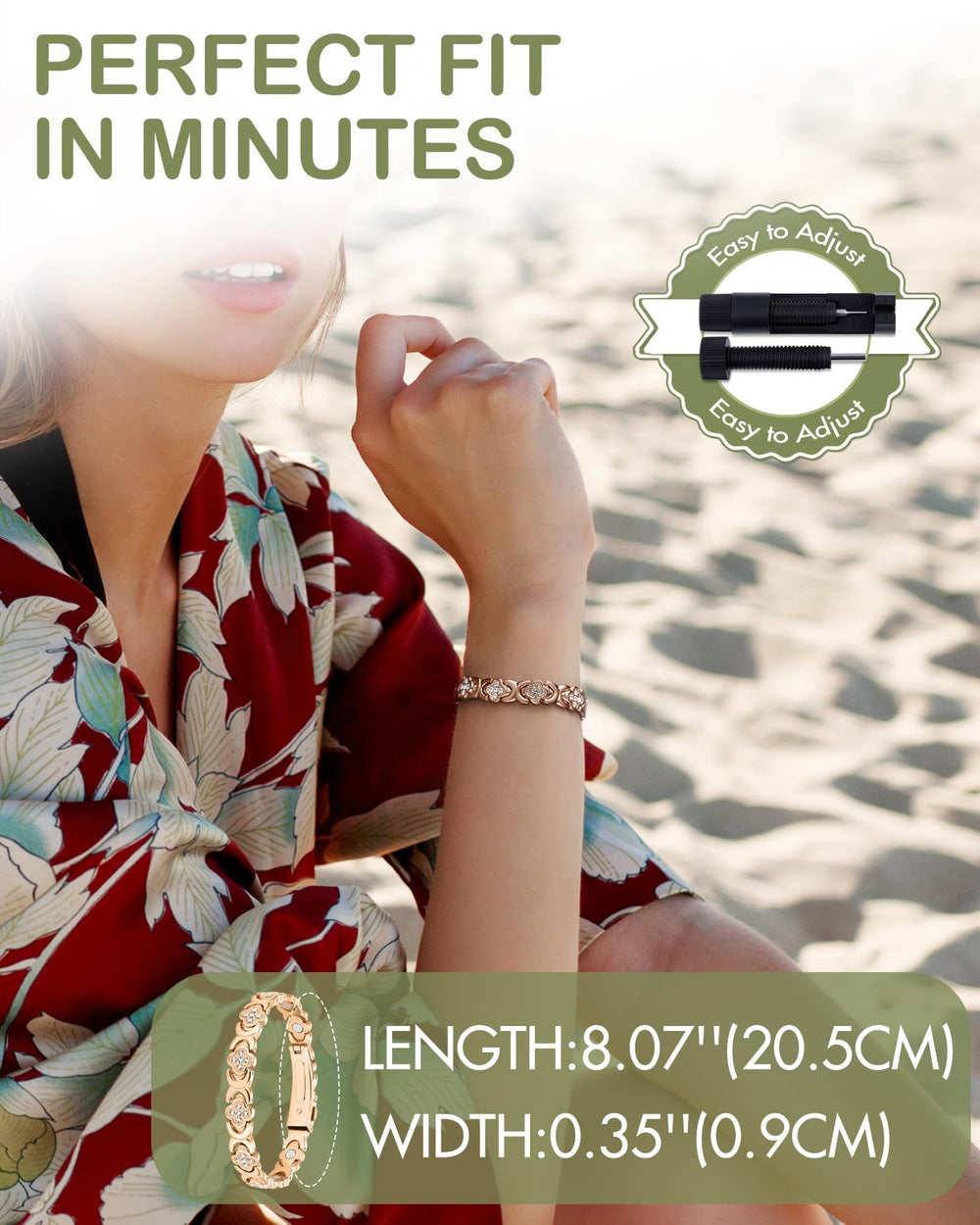 Feraco Adjustable Sizing Tool enables a personalized fit for comfort all day.