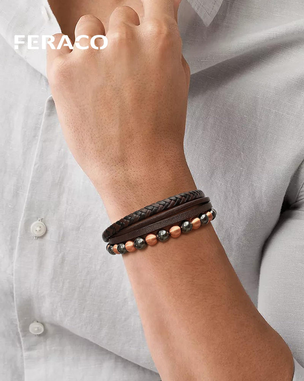 Feraco adjustable sliding clasp wrist-fitted bracelet demonstrates comfortable all-day wear