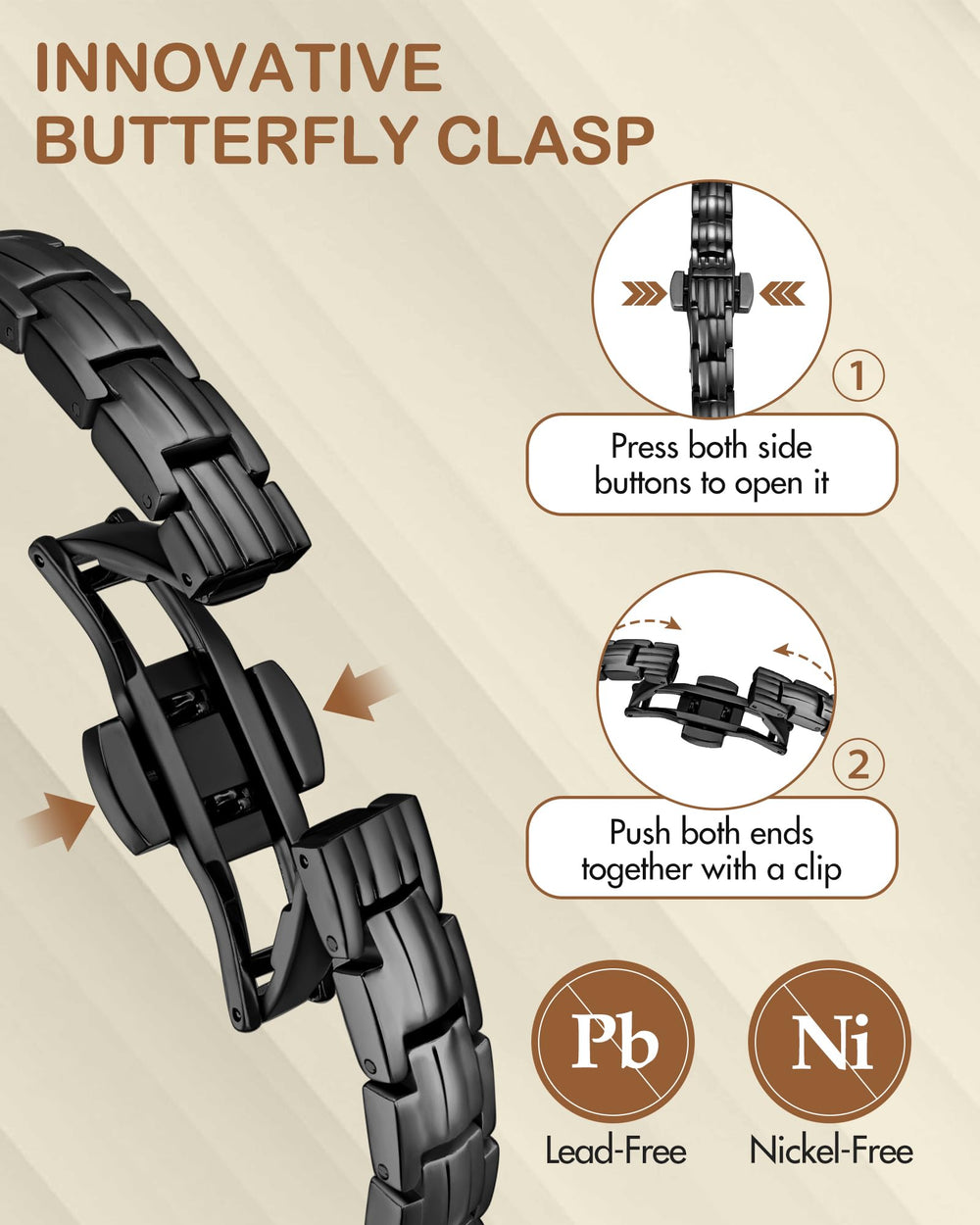 Feraco adjustable sizing with included tool for a perfect, comfortable fit.