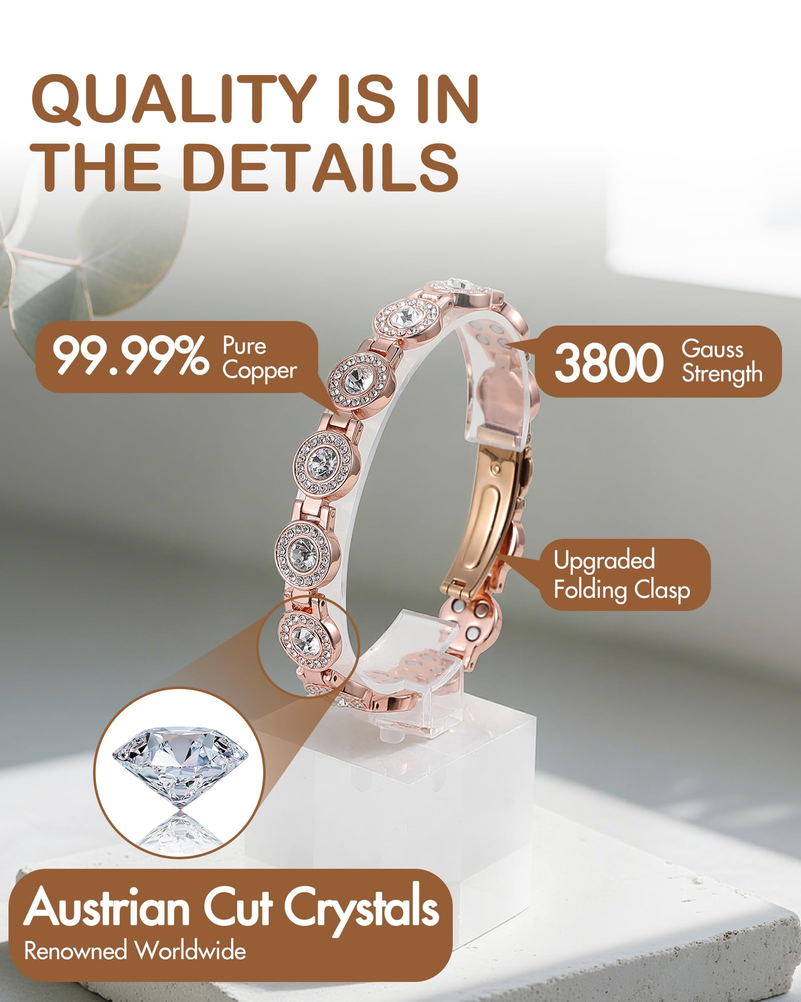 Feraco Austrian crystal shine catches light from every angle on the bracelet.