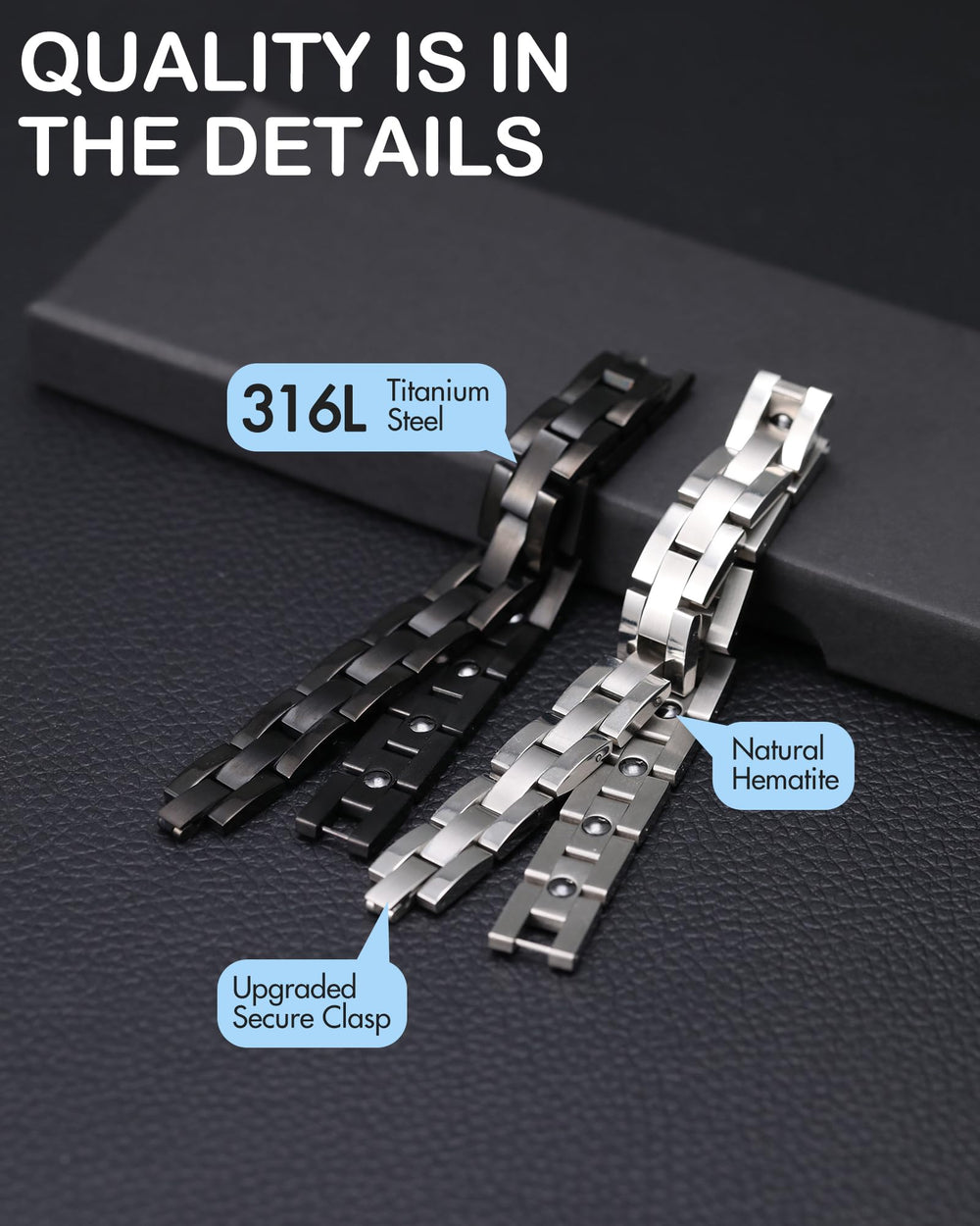 Feraco black-plated finish bracelet pairs with professional outfits.