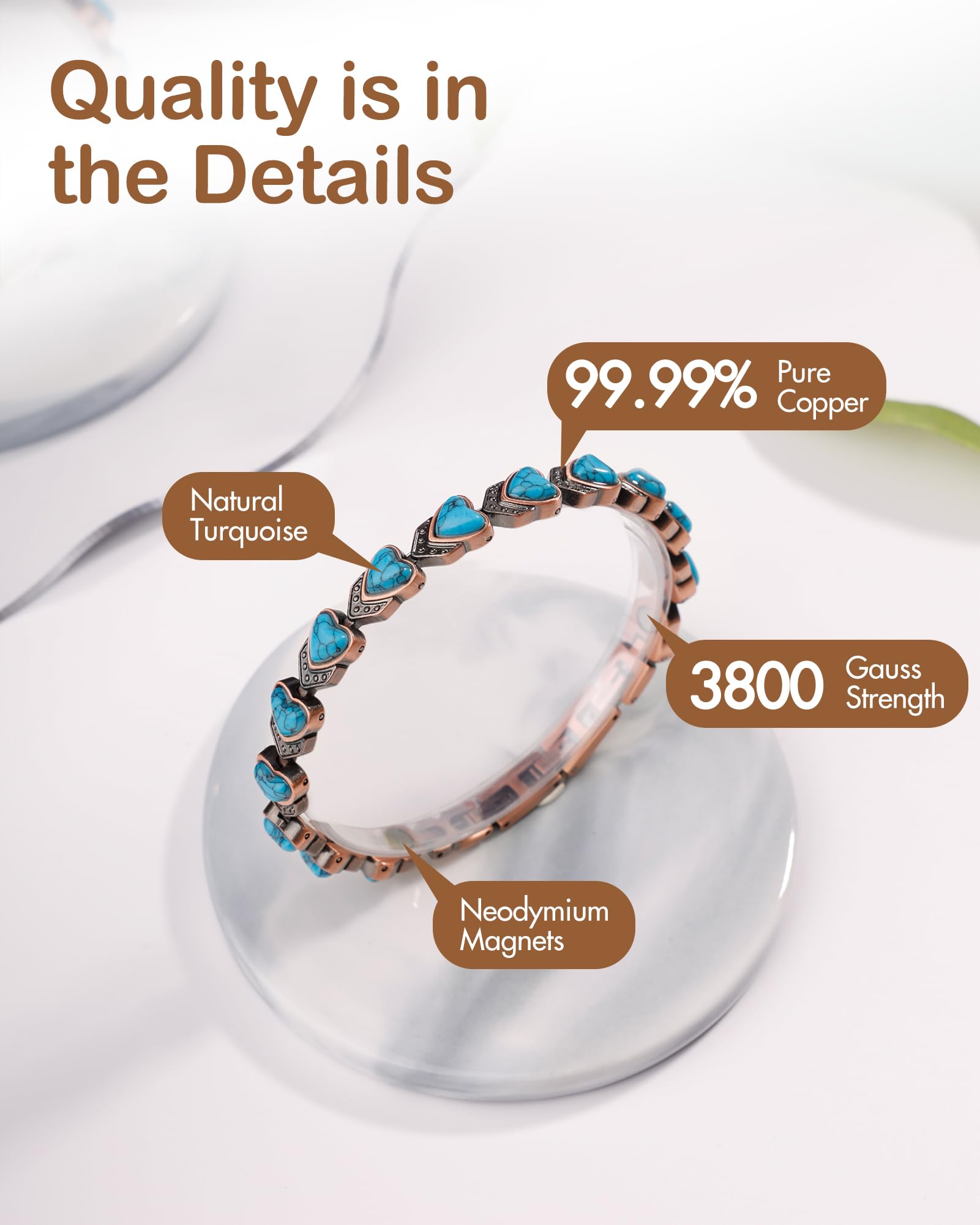 Feraco Bohemia gemstone magnetic bracelet close-up highlighting turquoise for a natural look.
