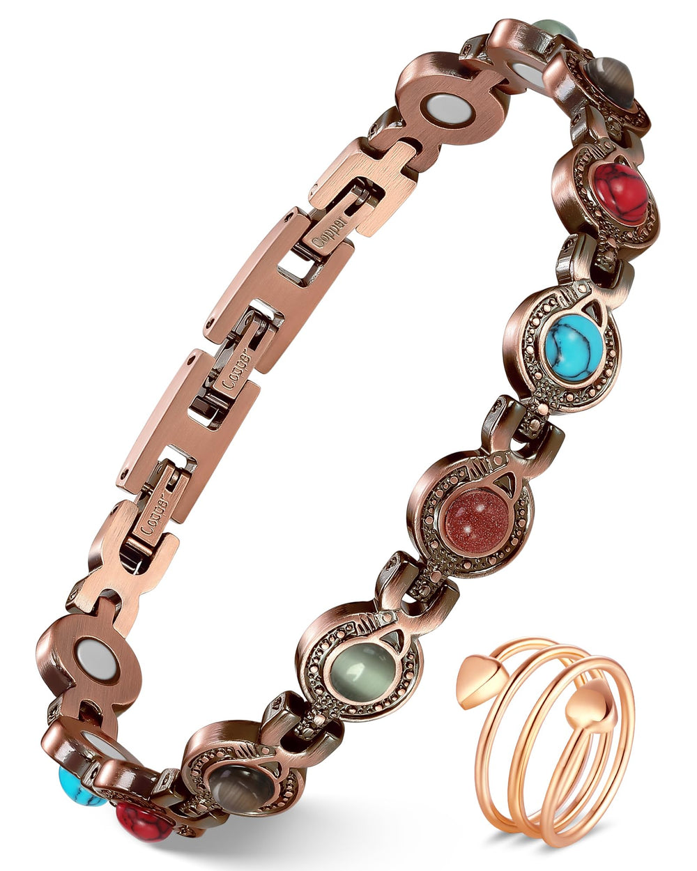 Feraco bohemia gemstone magnetic bracelet turquoise close-up for balanced everyday wear