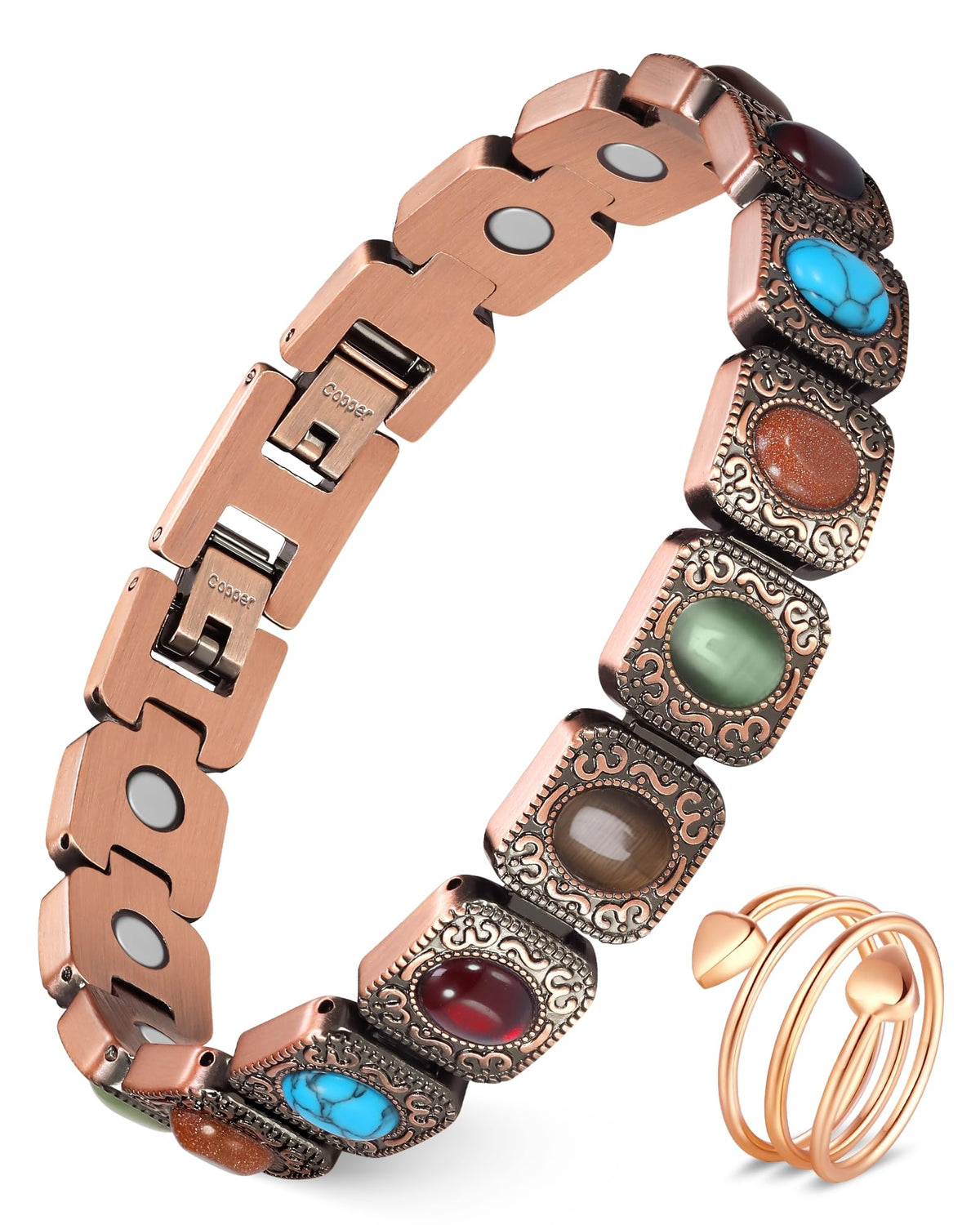 Feraco bohemia gemstone magnetic bracelet in turquoise close-up adds everyday style.