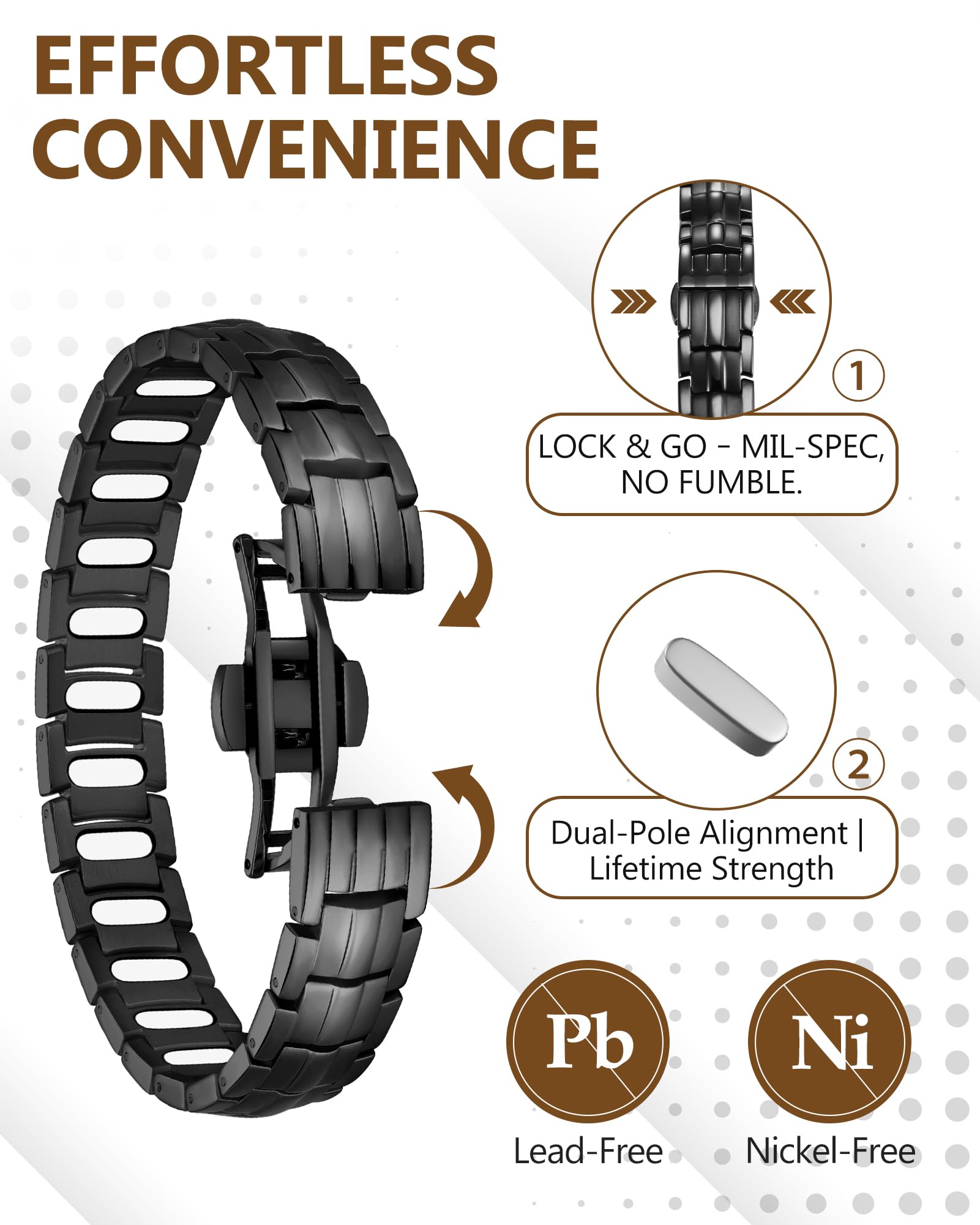 Feraco bracelet butterfly clasp design highlighting safe, comfortable closure for everyday use.