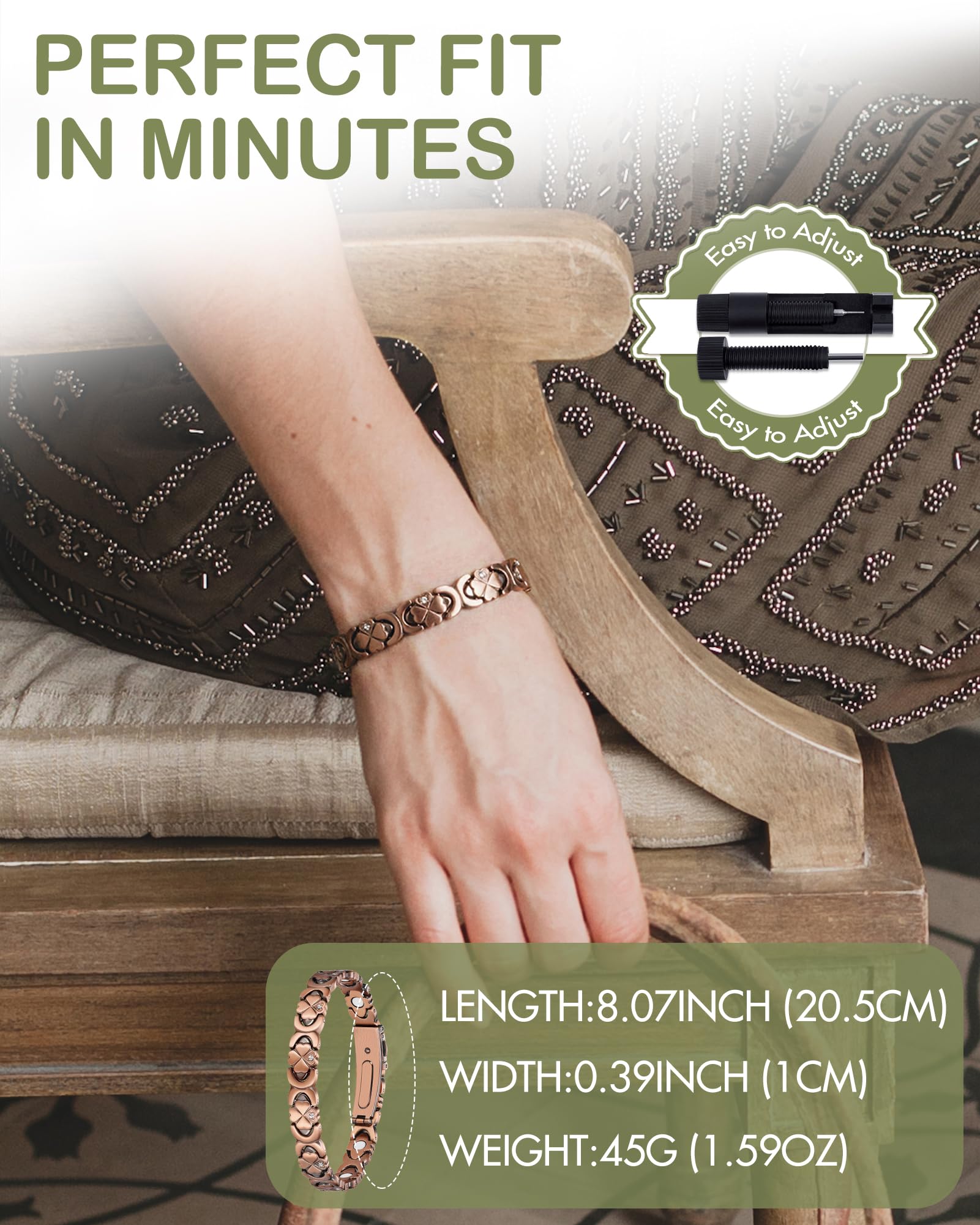 Feraco bracelet length of 8.07 inches for a tailored fit