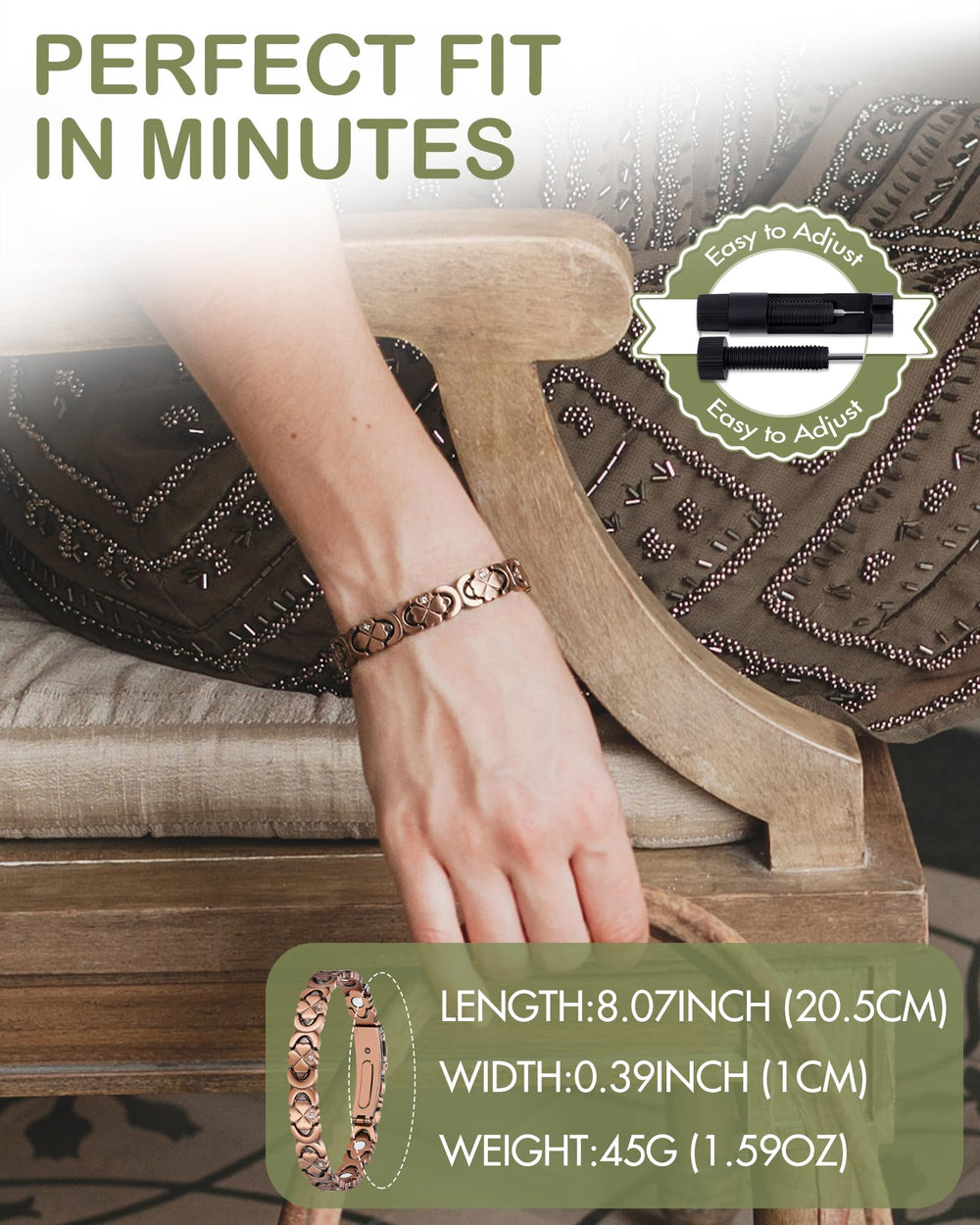 Feraco bracelet length of 8.07 inches for a tailored fit