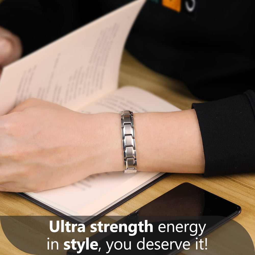 Feraco bracelet displays matte silver links and a sleek durable finish