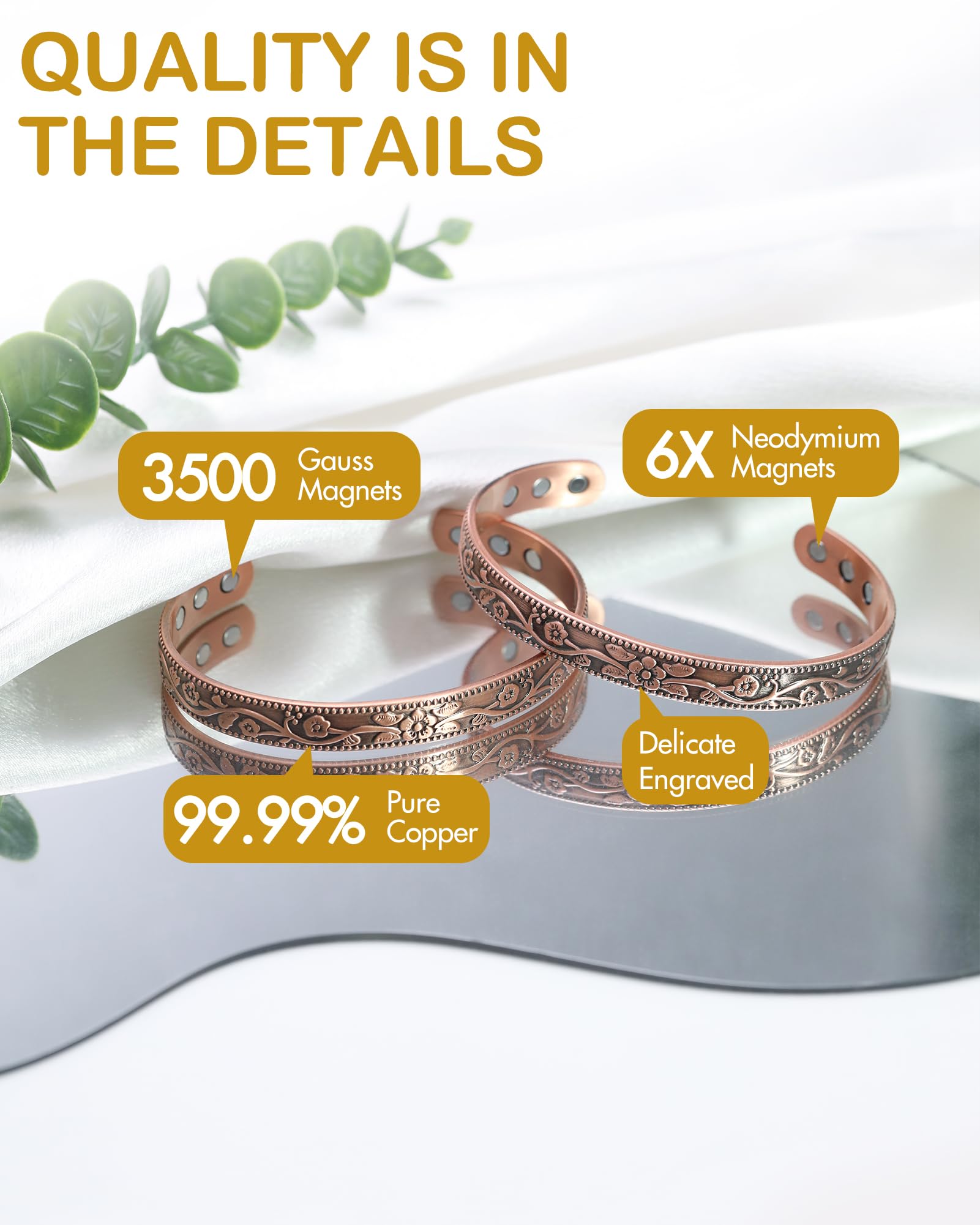 Feraco brazalete magnético de cobre, imanes de neodimio, presencia de alta potencia