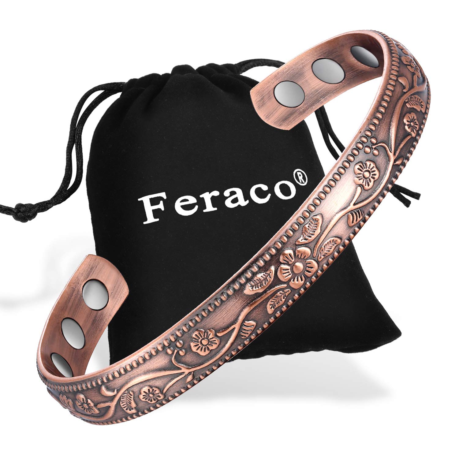 Feraco brazalete de cobre para mujer, vista frontal, estilo versátil para uso diario