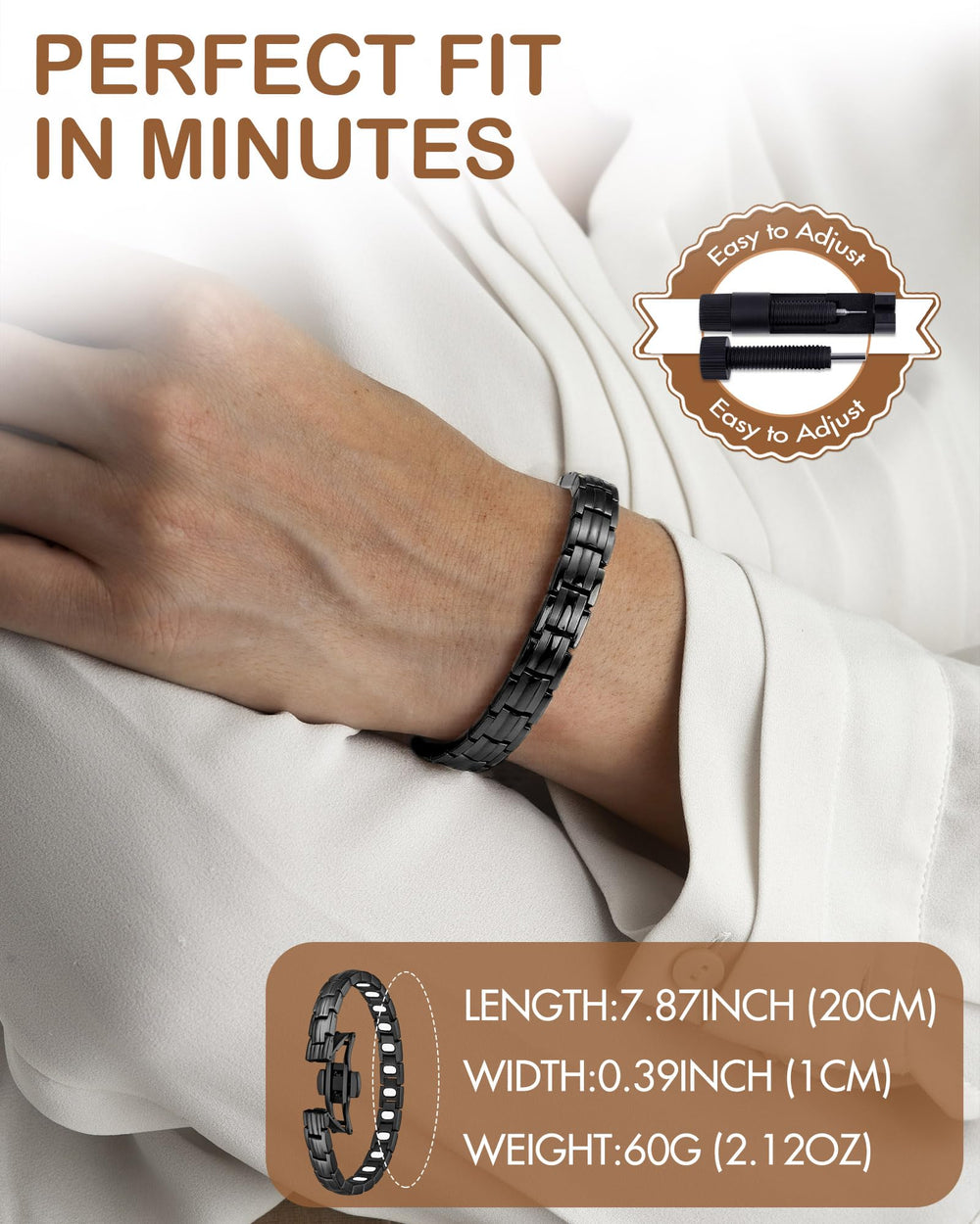 Feraco elegant brushed finish transitions from casual to formal wear.