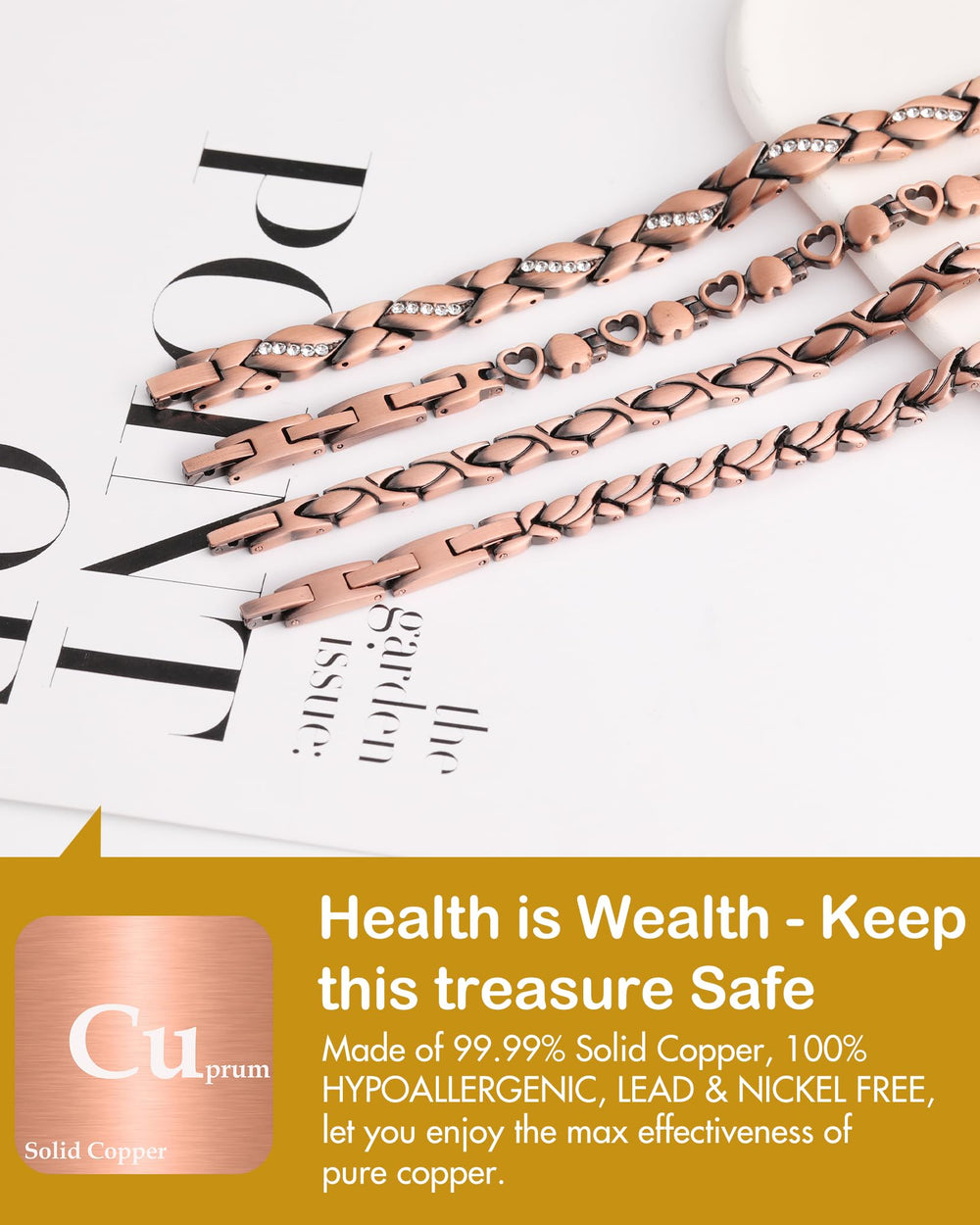Feraco copper ankle bracelet packaging closeup in gift-ready box.
