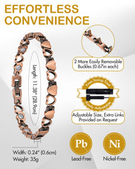 Feraco copper ankle bracelet heart design closeup, stylish and versatile.