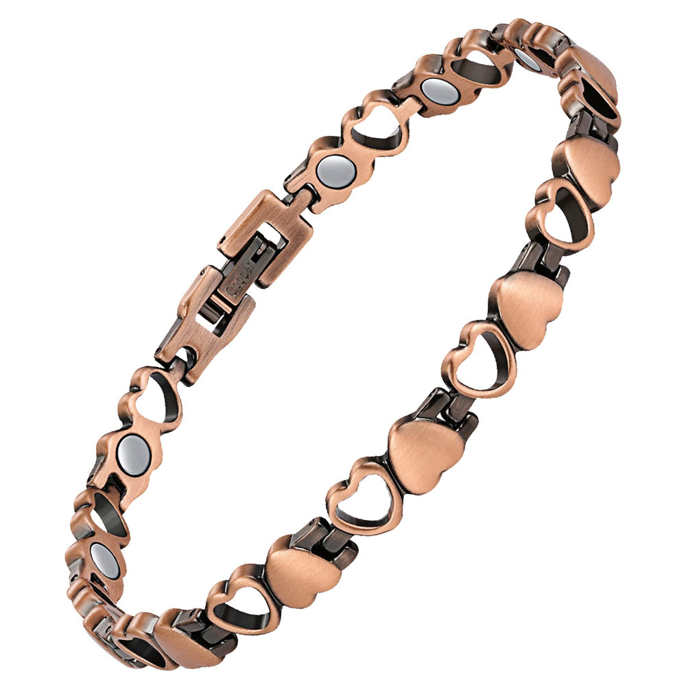 Feraco copper ankle bracelet heart shape closeup, ideal for everyday style.