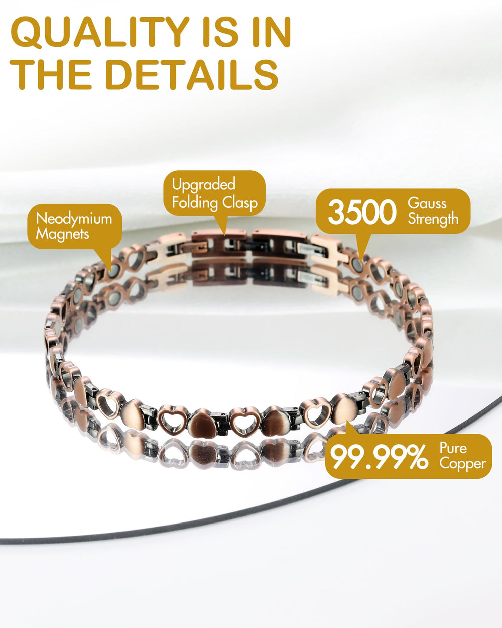 Feraco copper ankle bracelet removal tool closeup for easy sizing.