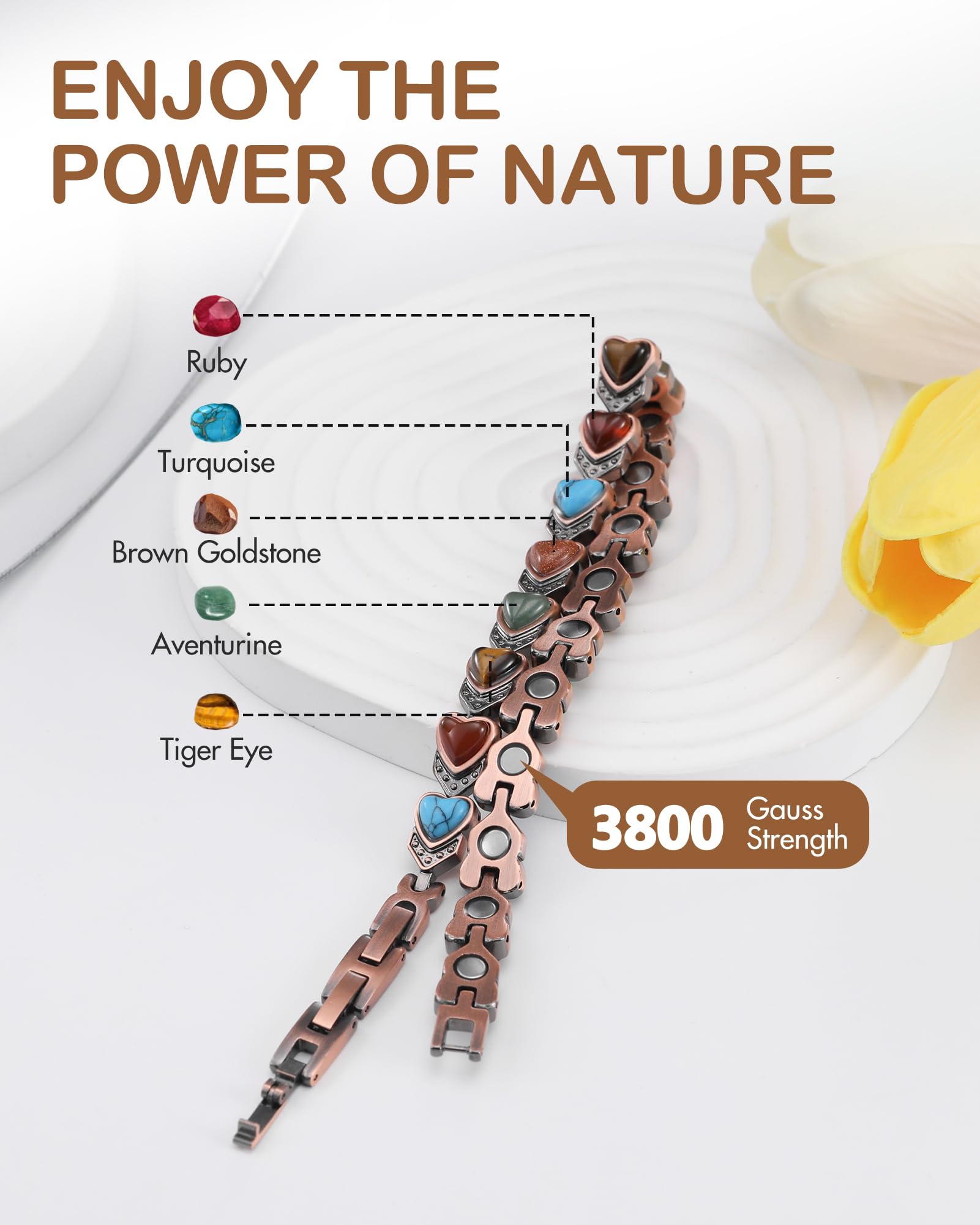 Feraco copper anklet with 3800 gauss neodymium magnet for strong magnetic strength.