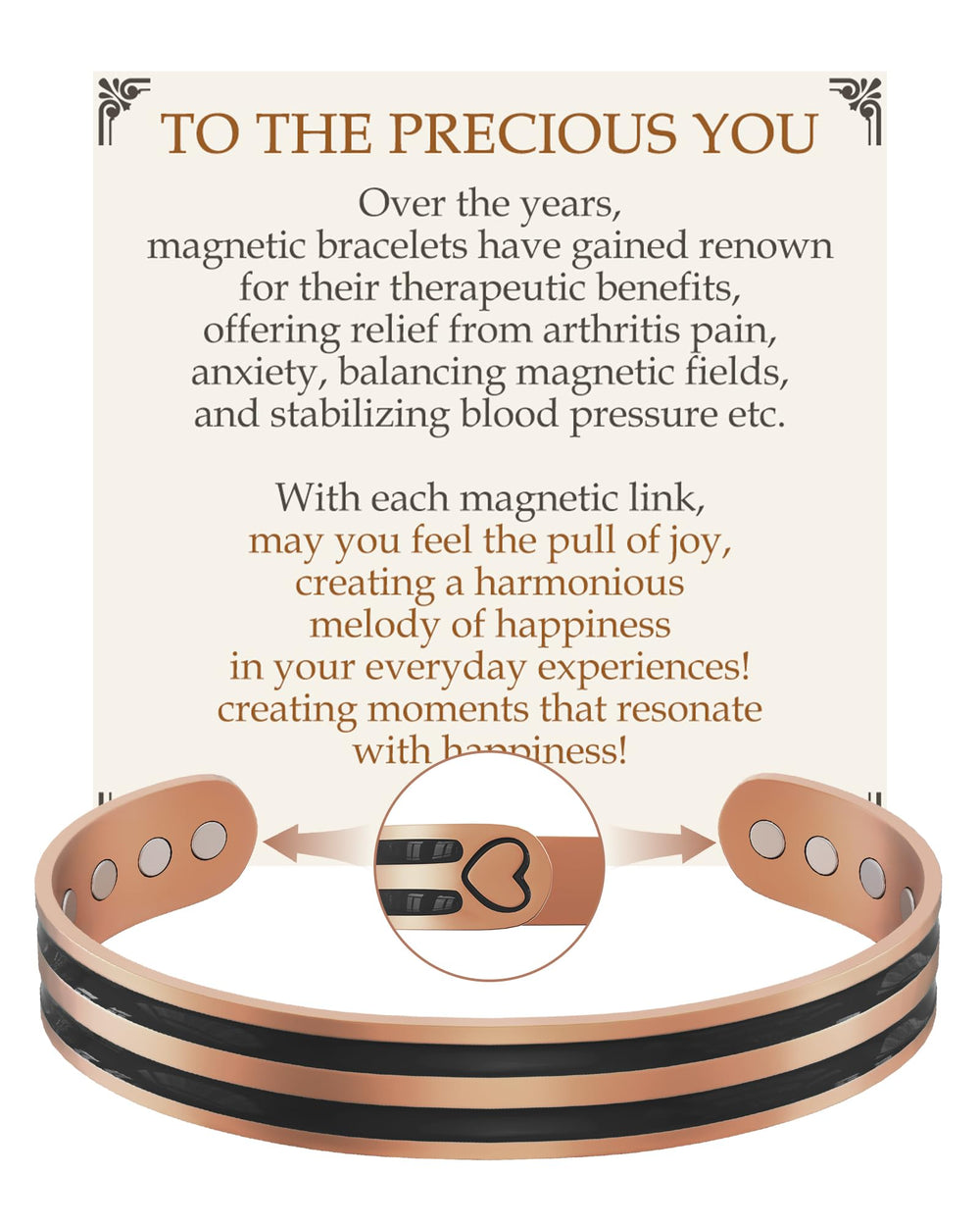 Feraco copper bracelet with 12 magnets, designed for daily wear and style.