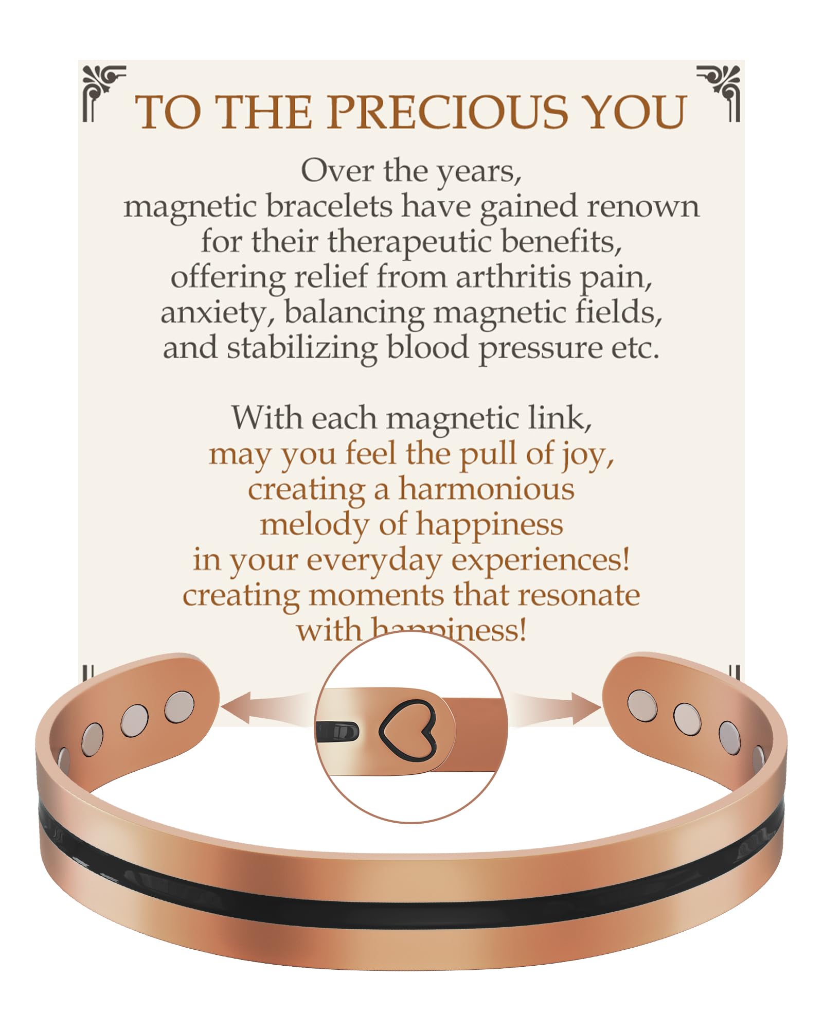 Feraco copper bracelet 12 magnets close-up showing durable magnetic design.