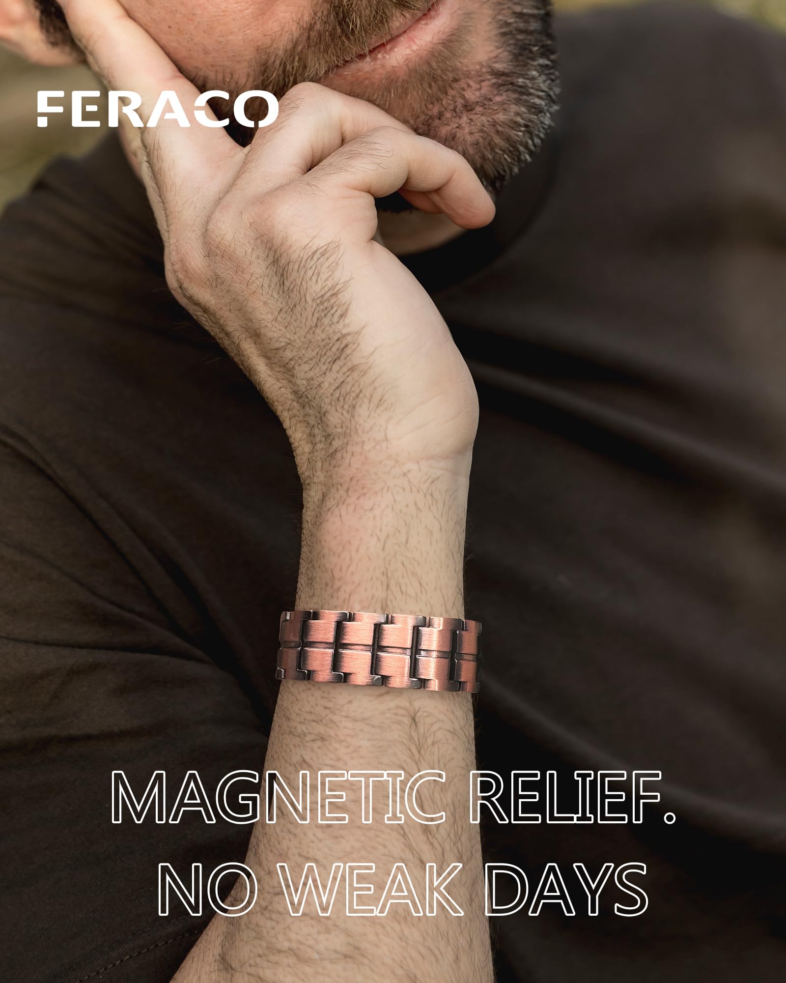 Feraco copper bracelet texture close-up highlighting warm copper finish