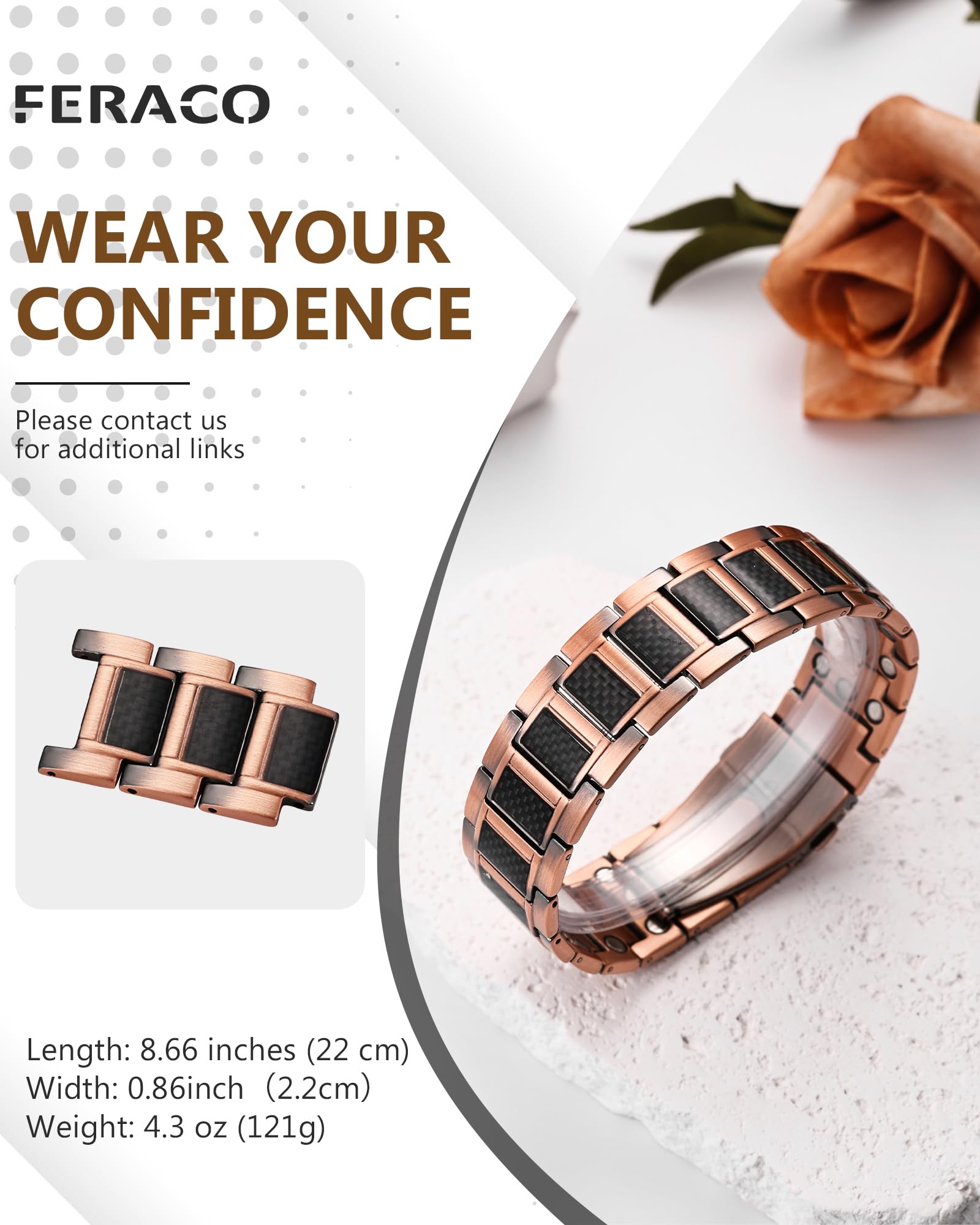 Feraco bracelet highlighting premium copper texture and scratch resistance