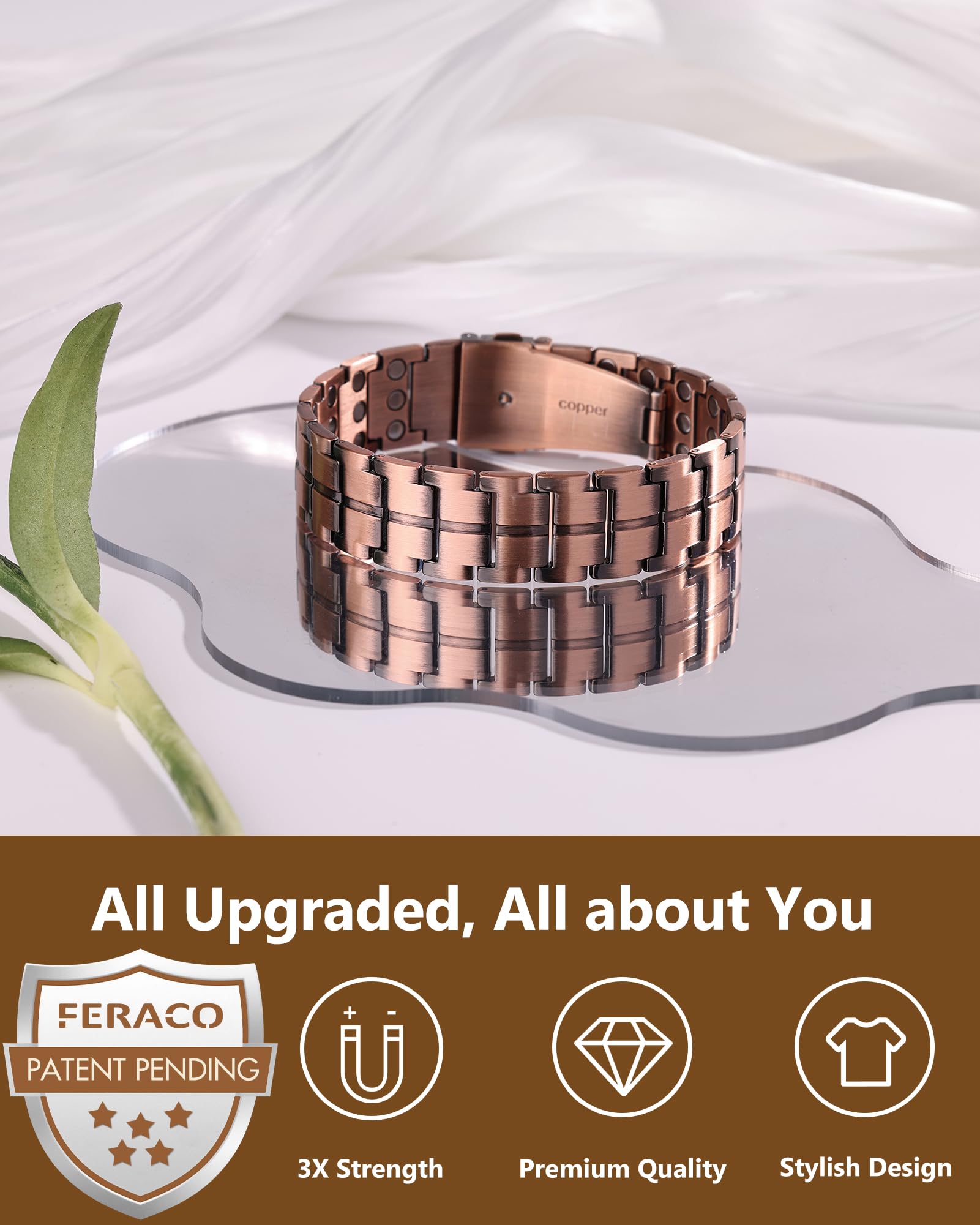 Feraco copper bracelet magnet detail emphasizing magnetic design