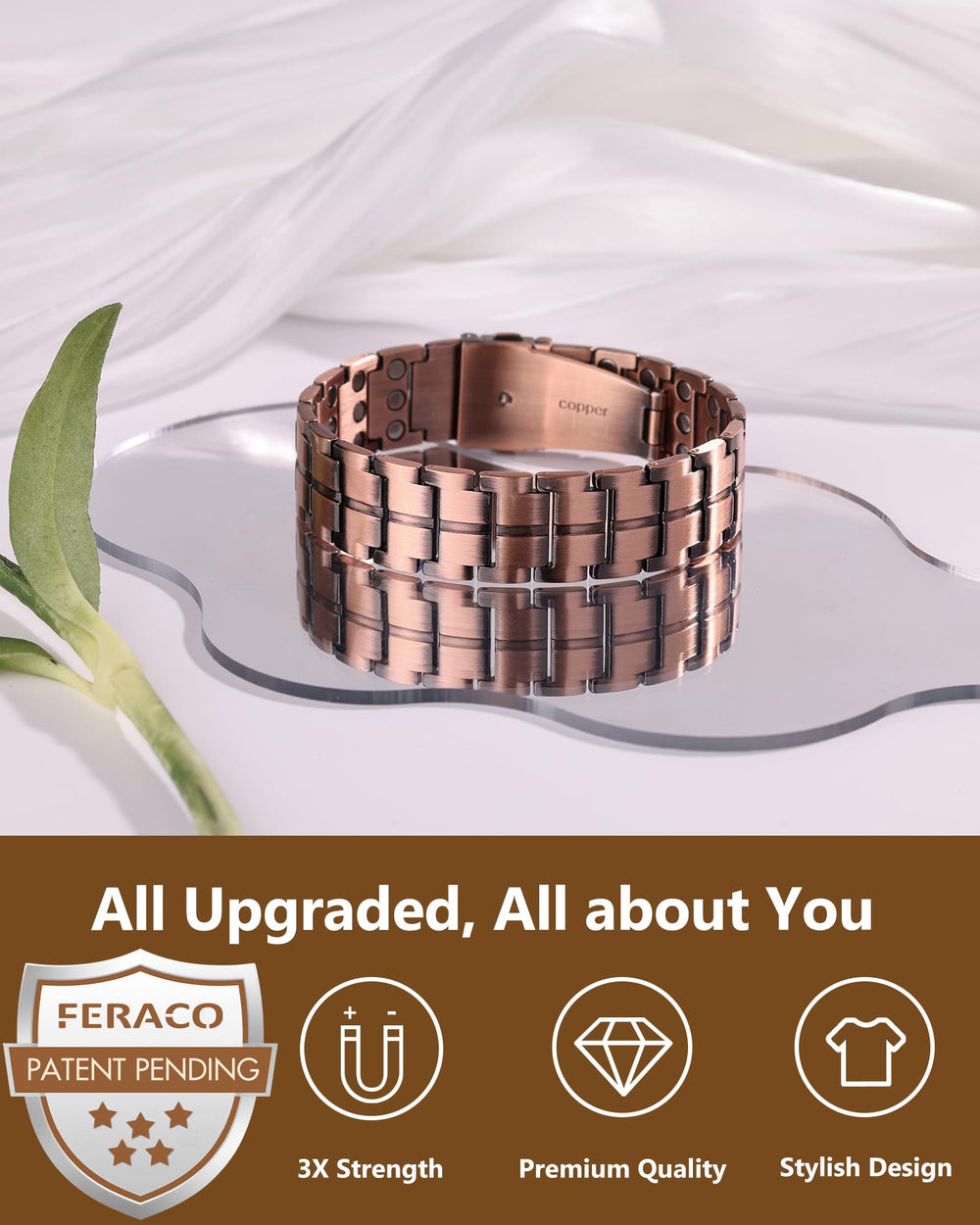 Feraco copper bracelet magnet detail emphasizing magnetic design