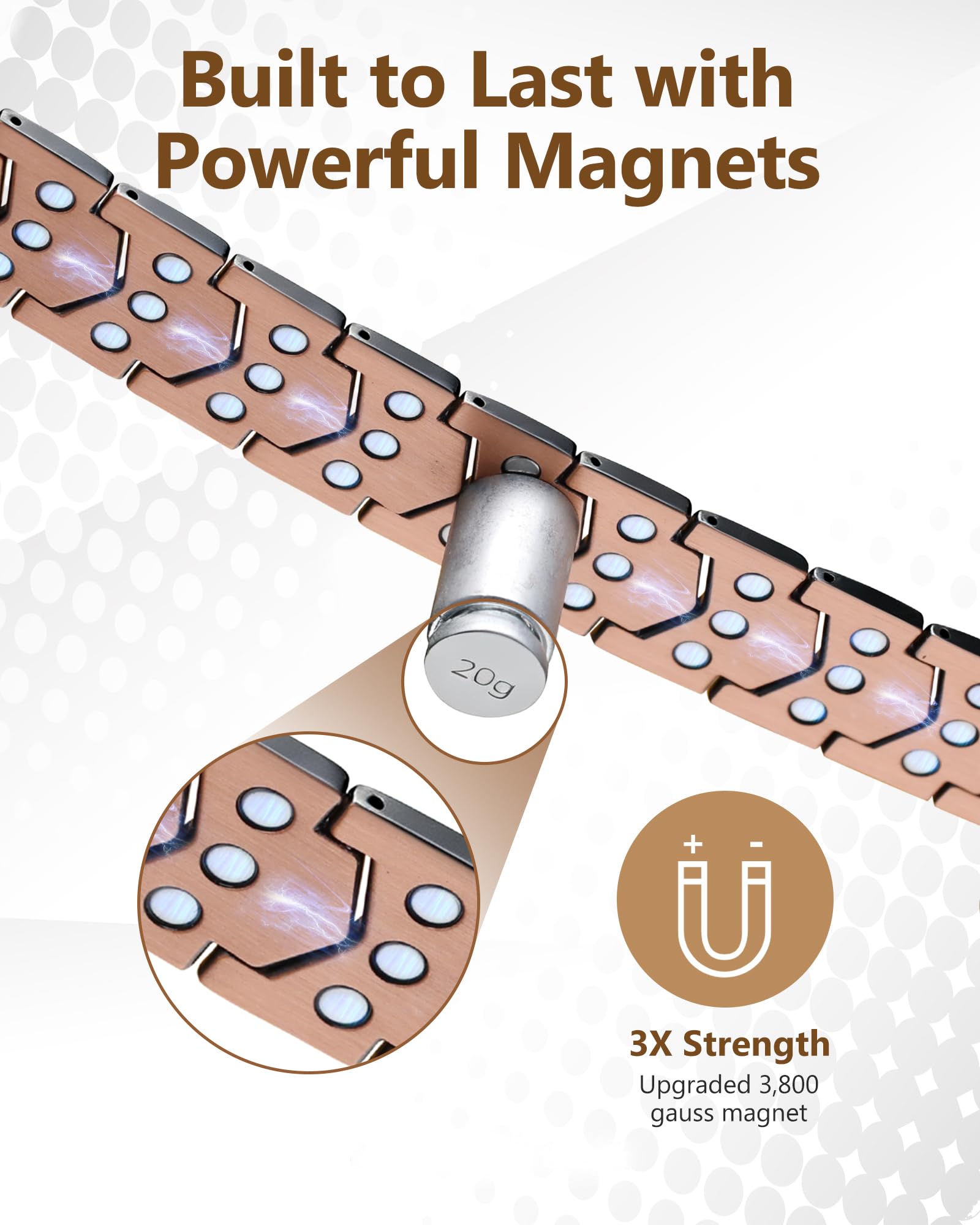 Feraco bracelet features 57 neodymium magnets for consistent magnetic distribution