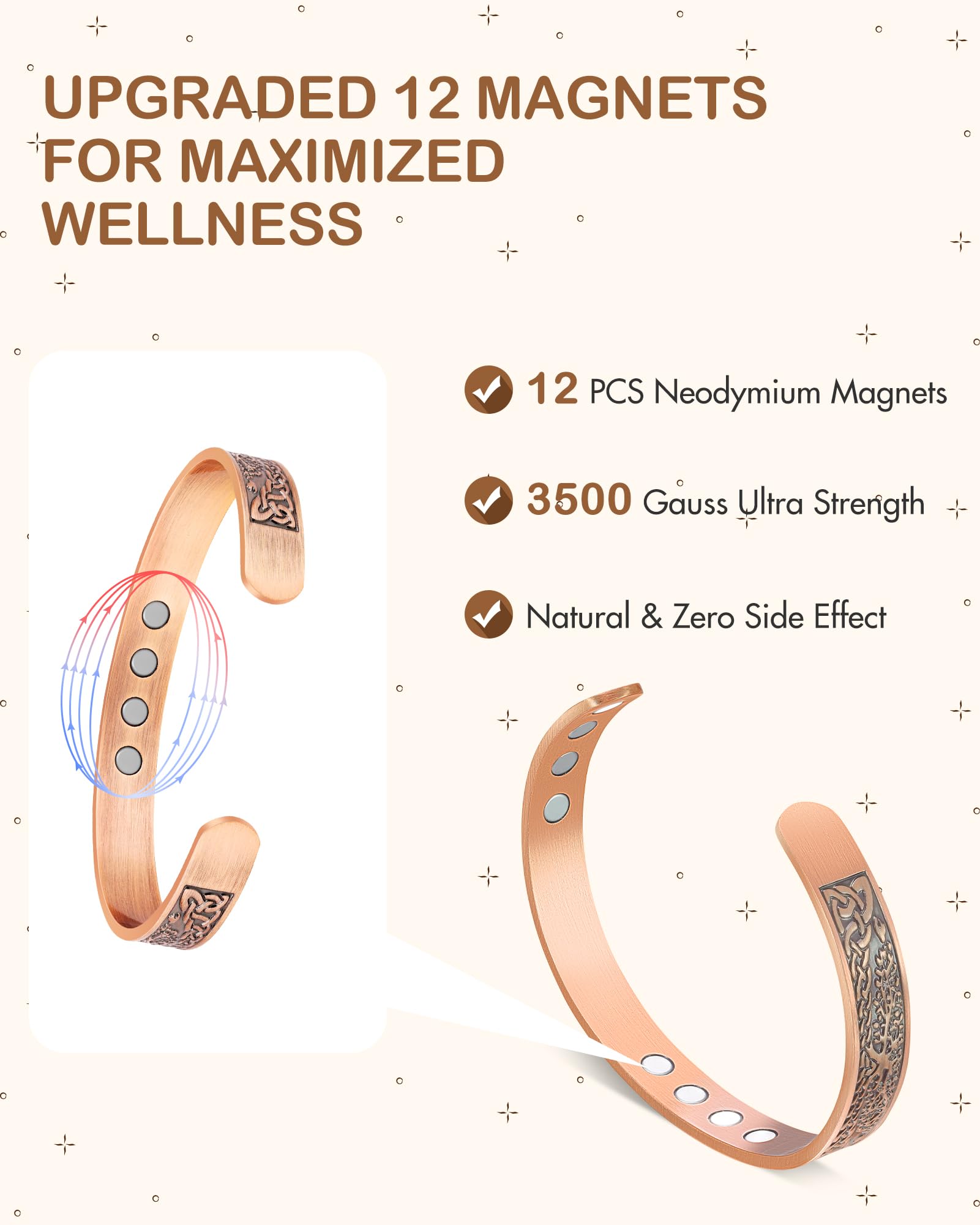 Feraco bracelet shows 99.99% pure copper with smooth surface