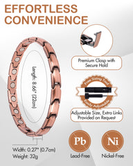 Feraco copper bracelet with removal tool demonstrates easy resizing for a perfect fit.