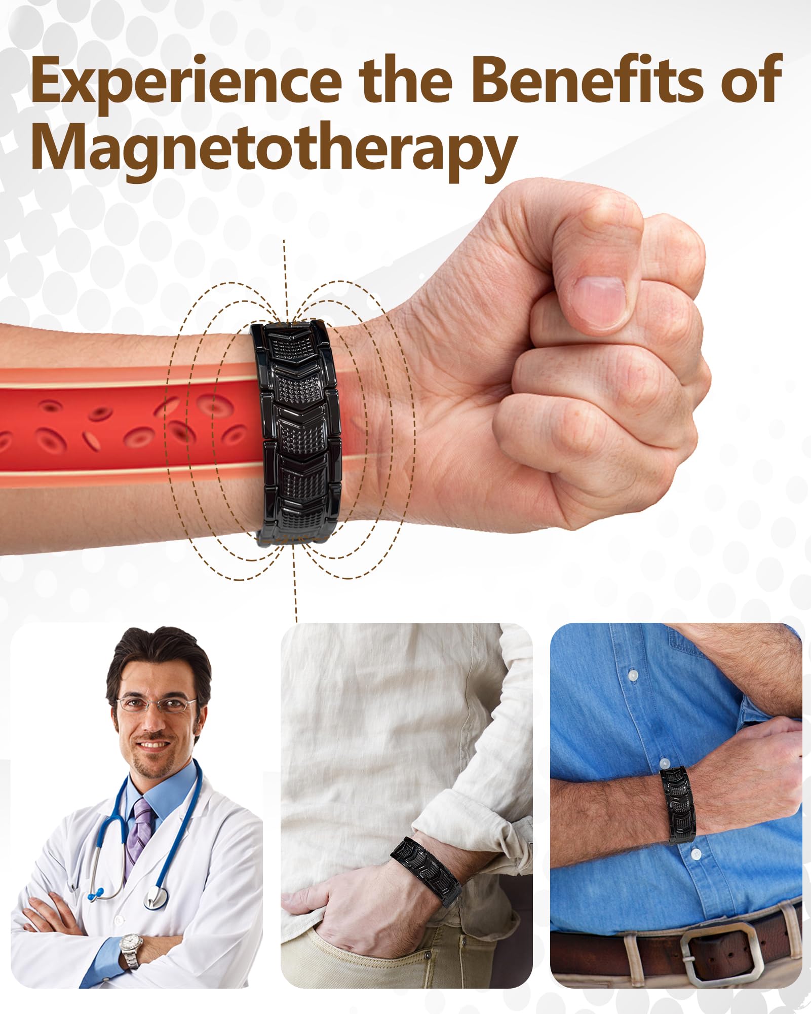 Feraco adjustable size tool included for a perfect wrist fit