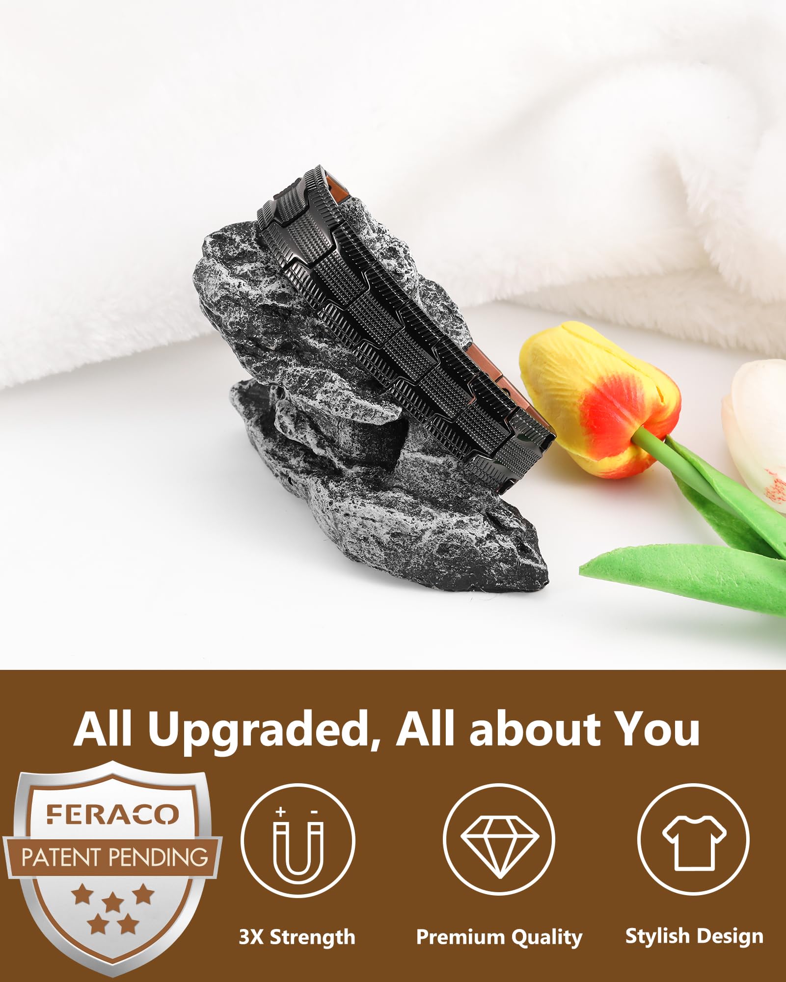 Feraco adjustable copper bracelet with sizing tool for precise fit.