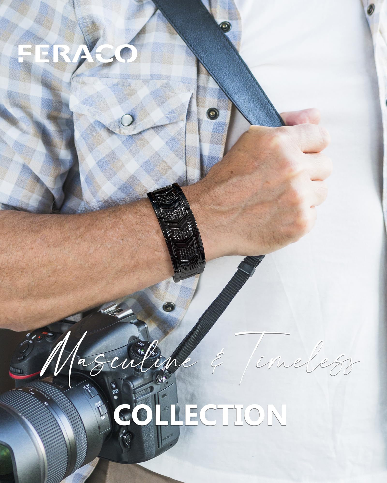 Feraco black finish copper bracelet showcased in everyday setting