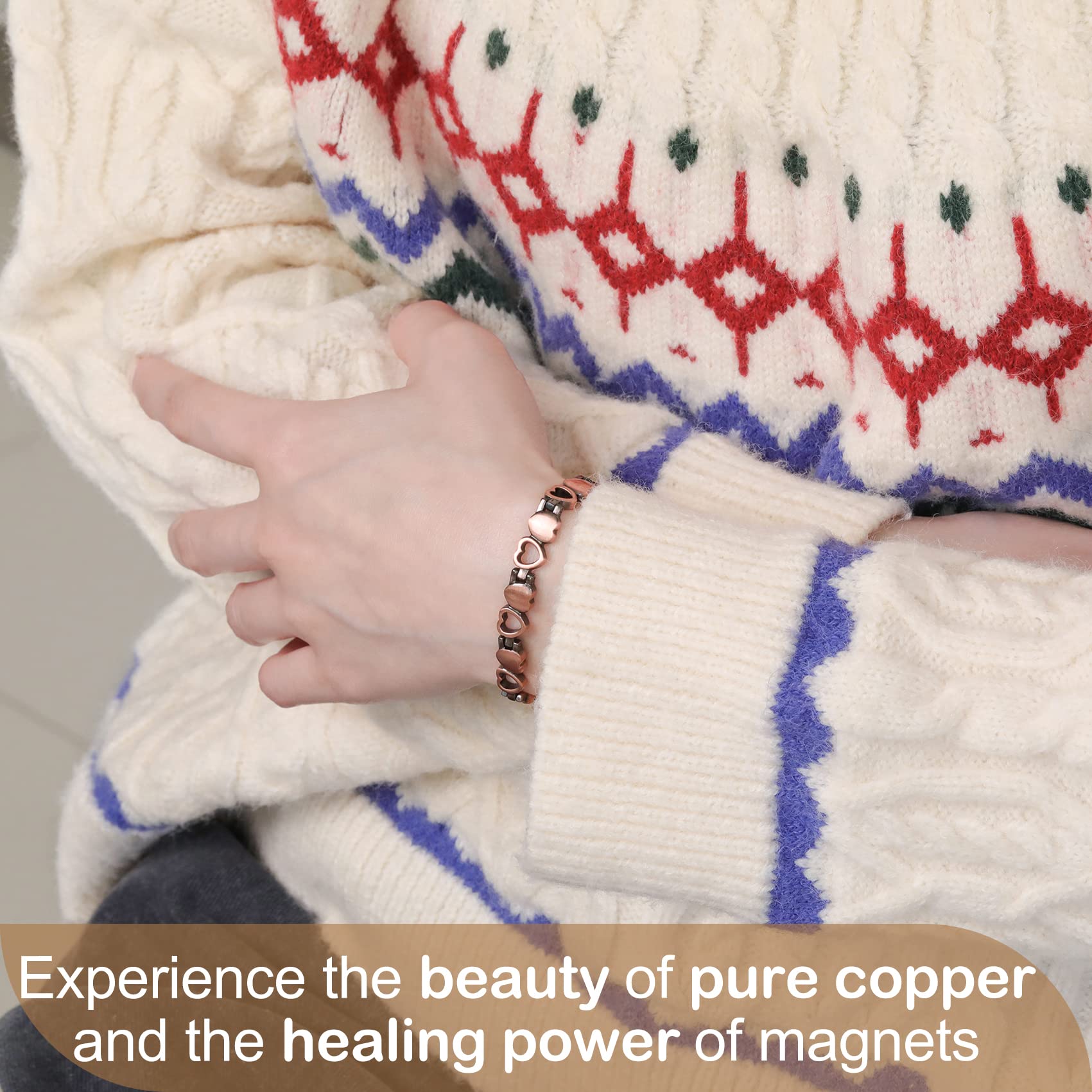 Feraco copper bracelet close-up shows shine and durable finish.