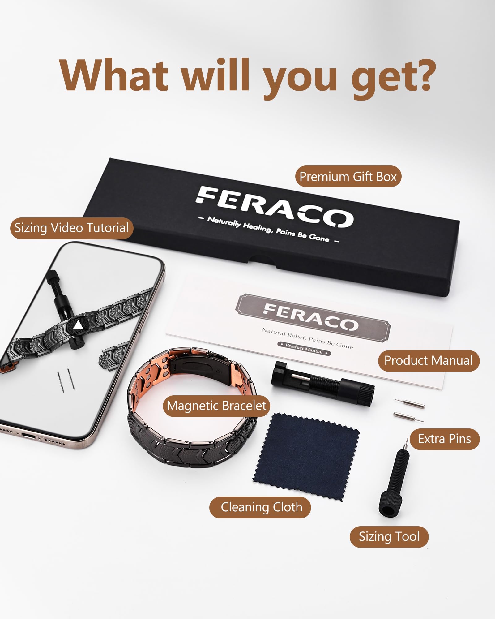 Feraco copper bracelet close-up showing a textured finish