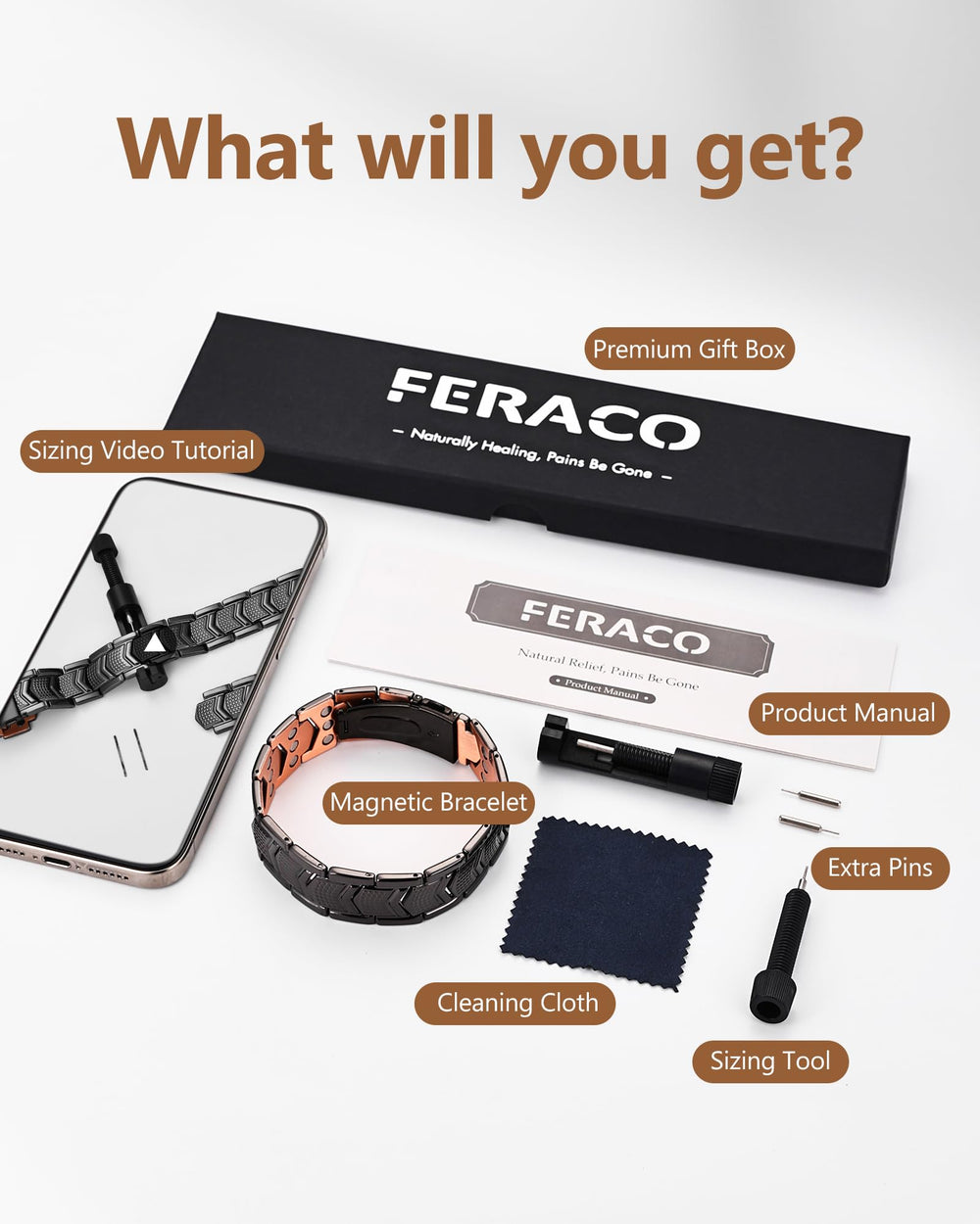 Feraco copper bracelet close-up showing a textured finish