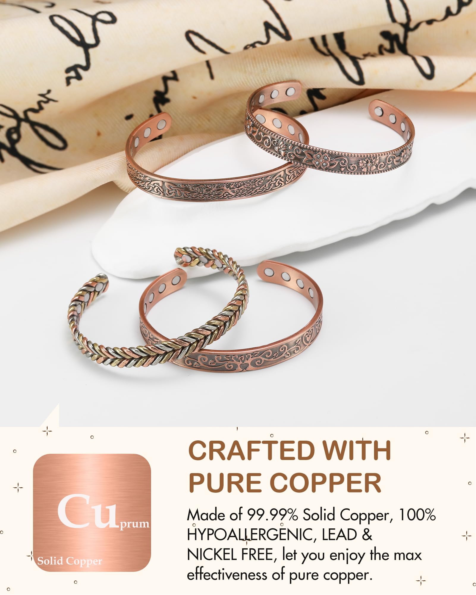 Feraco Tree of Life engraving on copper bracelet adds nature charm