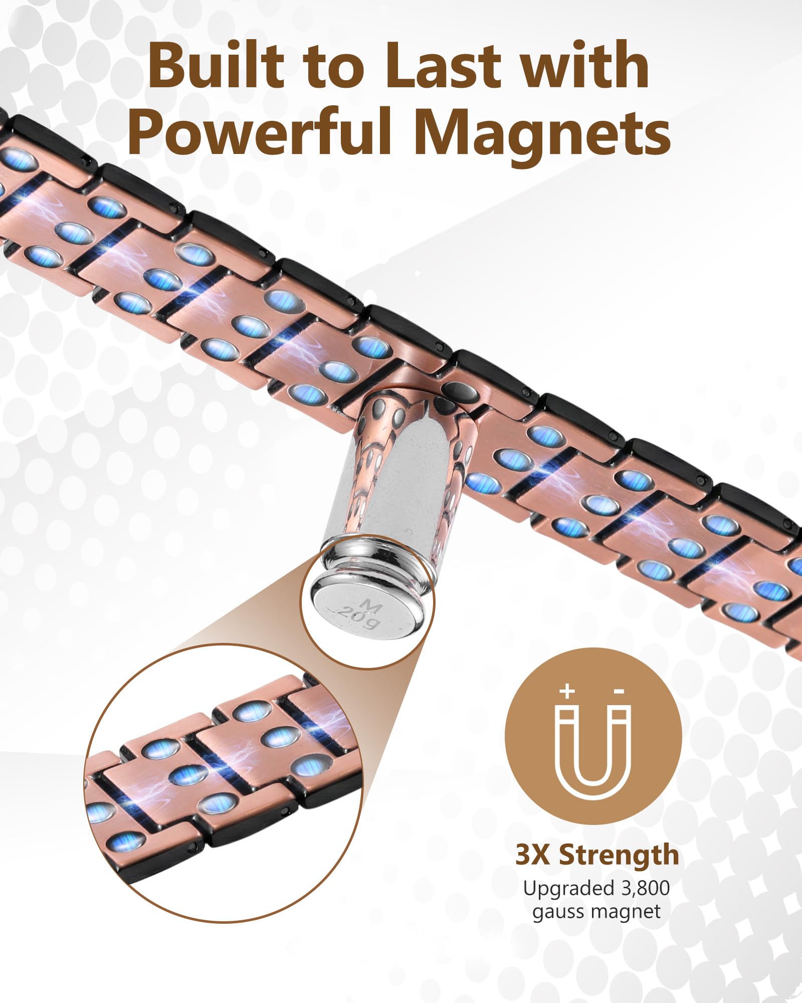 Feraco copper bracelet rivet pattern symbolizes freedom and determination.