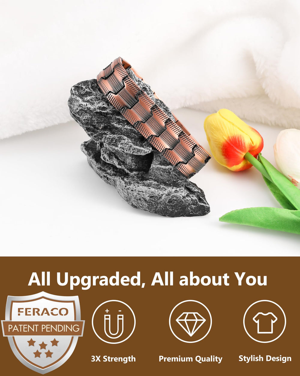 Feraco copper bracelet on stylish outfit for versatile daily wear.
