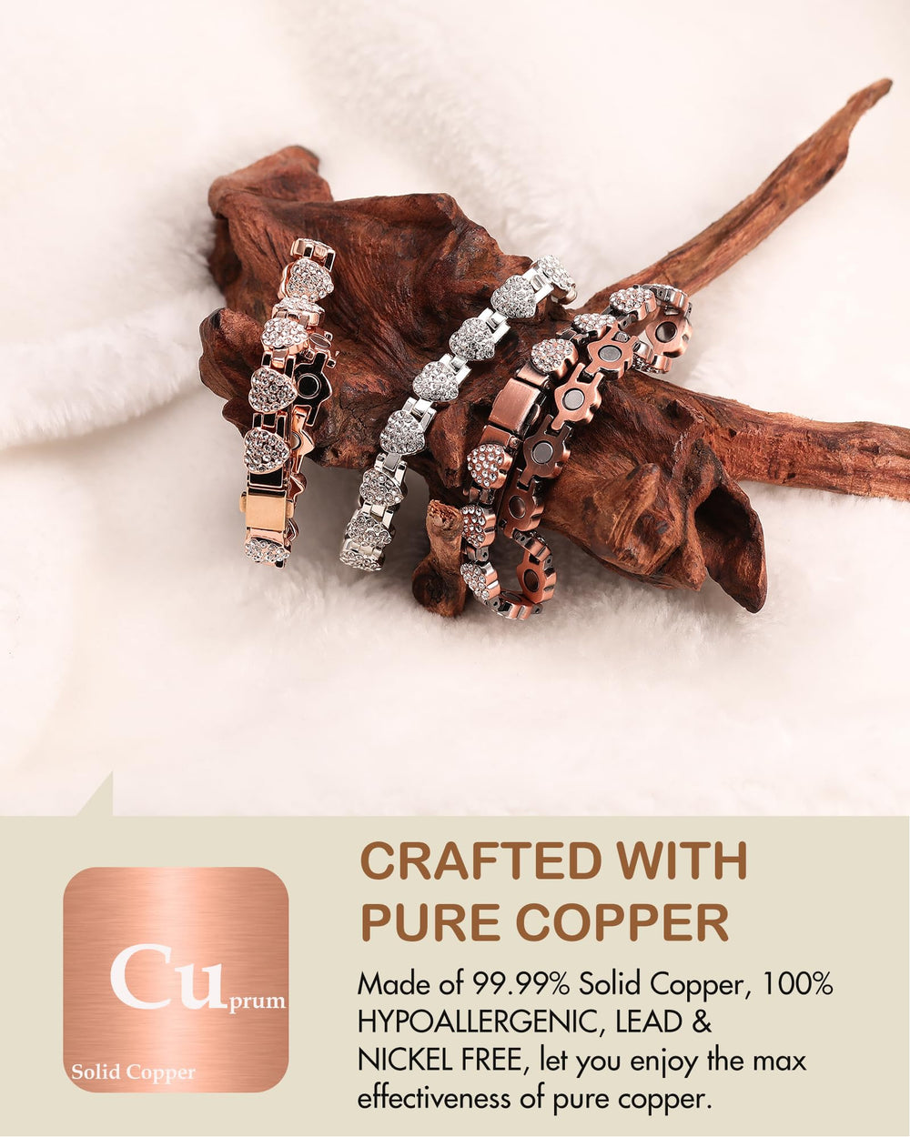 Folding clasp on Feraco copper bracelet enabling secure and comfortable wear