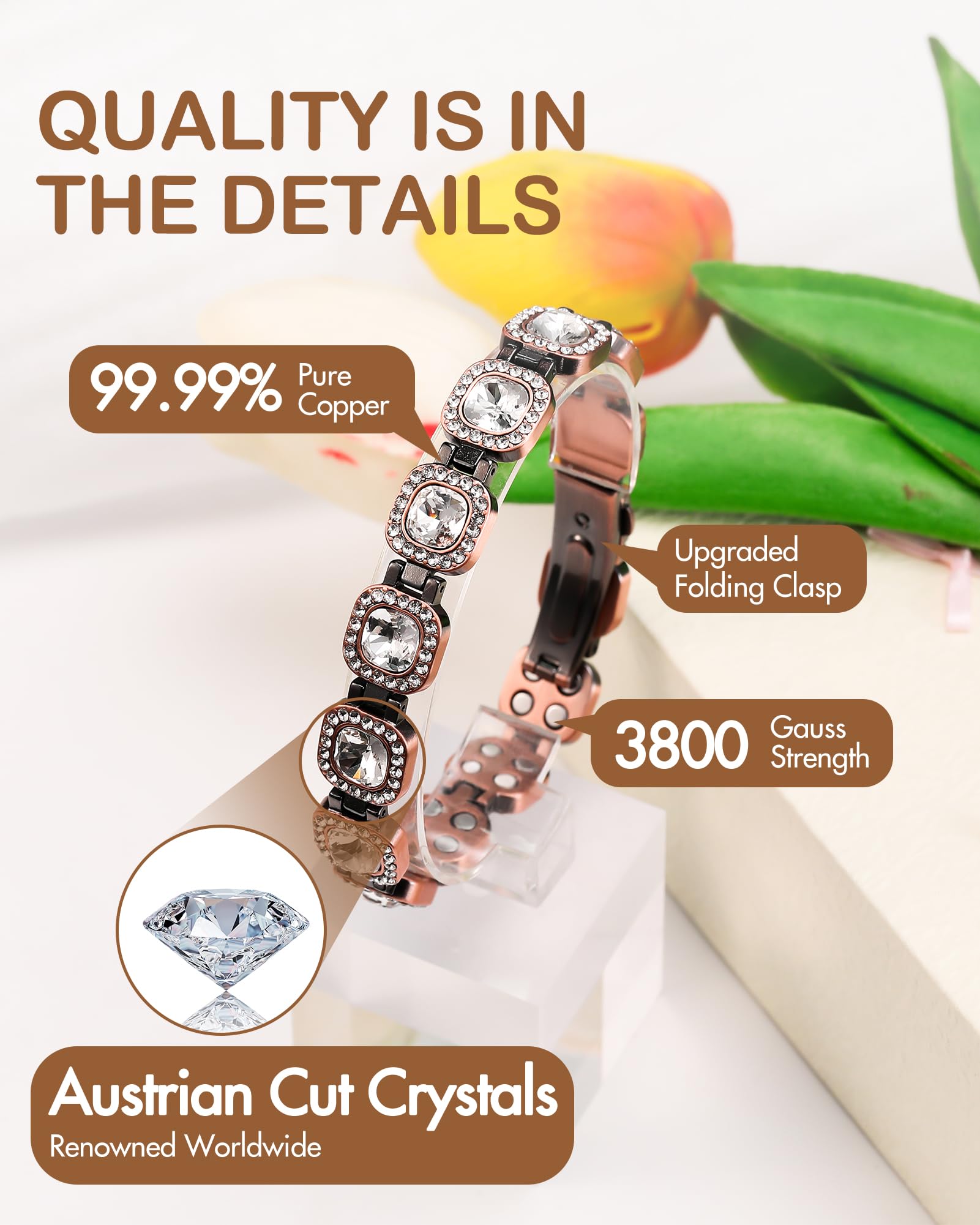Feraco folding clasp closeup highlights effortless wear and secure fit.