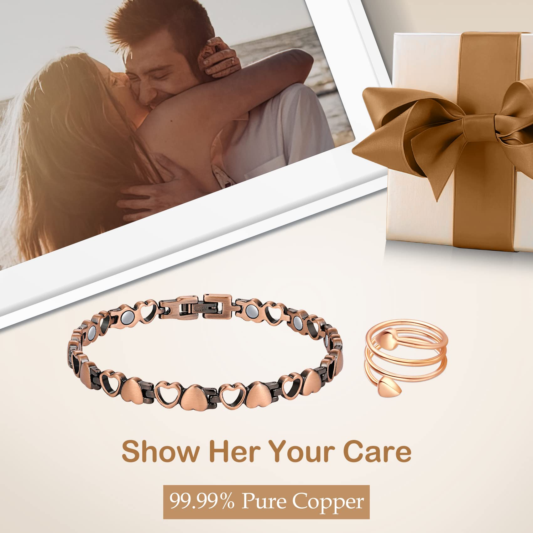 Feraco heart ring pair in copper, lightweight and stylish.