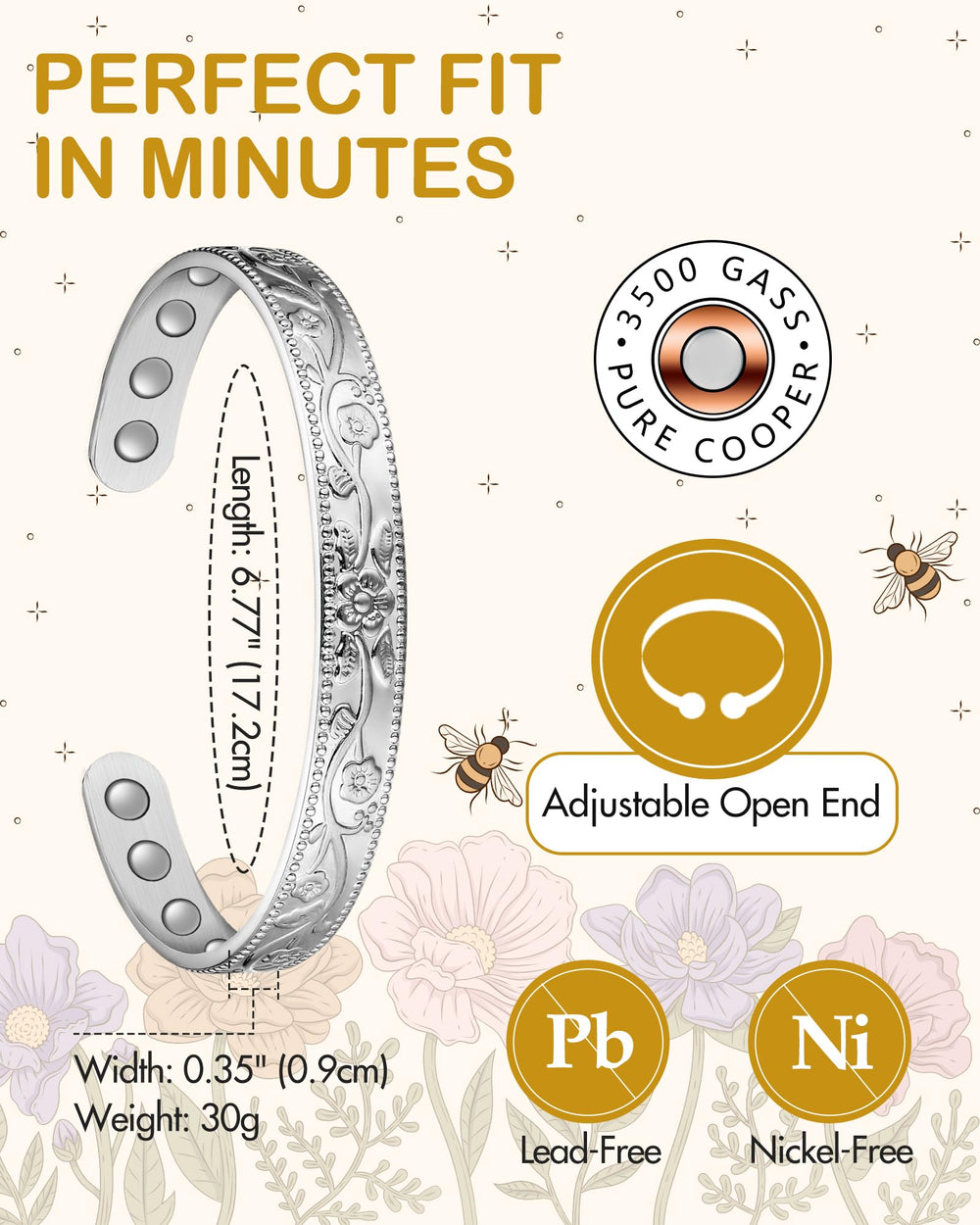 Feraco copper bracelet hypoallergenic nickel-free for sensitive skin