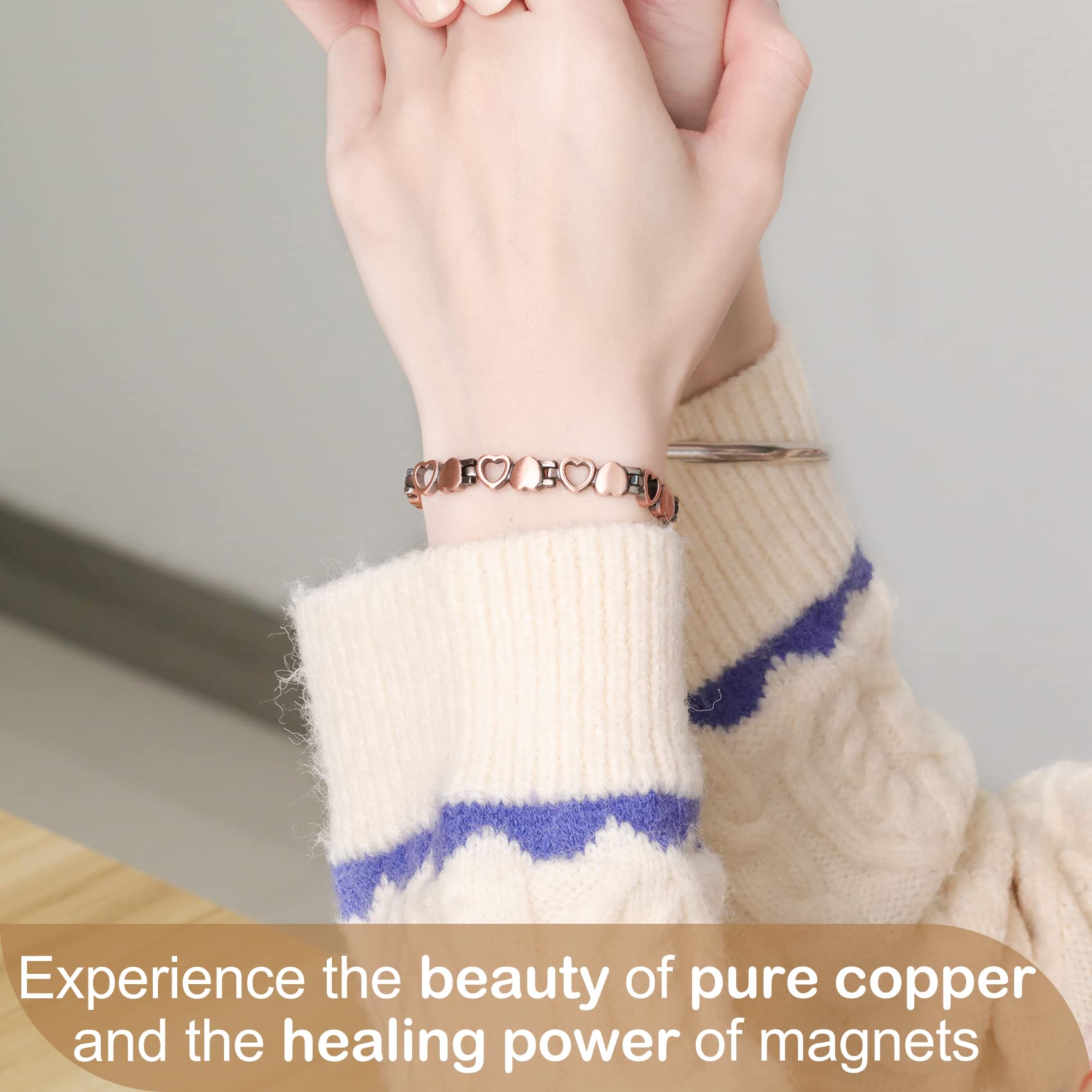 Feraco solid copper bracelet, hypoallergenic and nickel free for sensitive skin.
