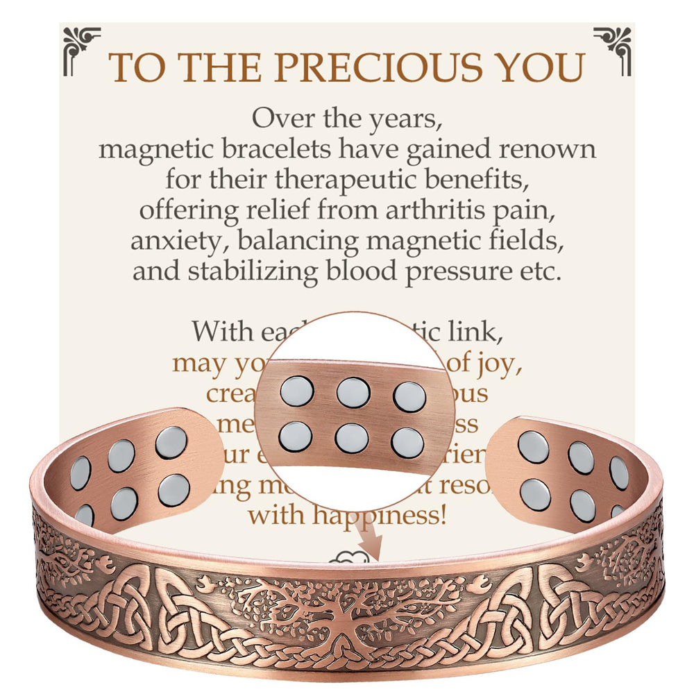 Feraco Life Tree copper bracelet closeup, durable daily wear.