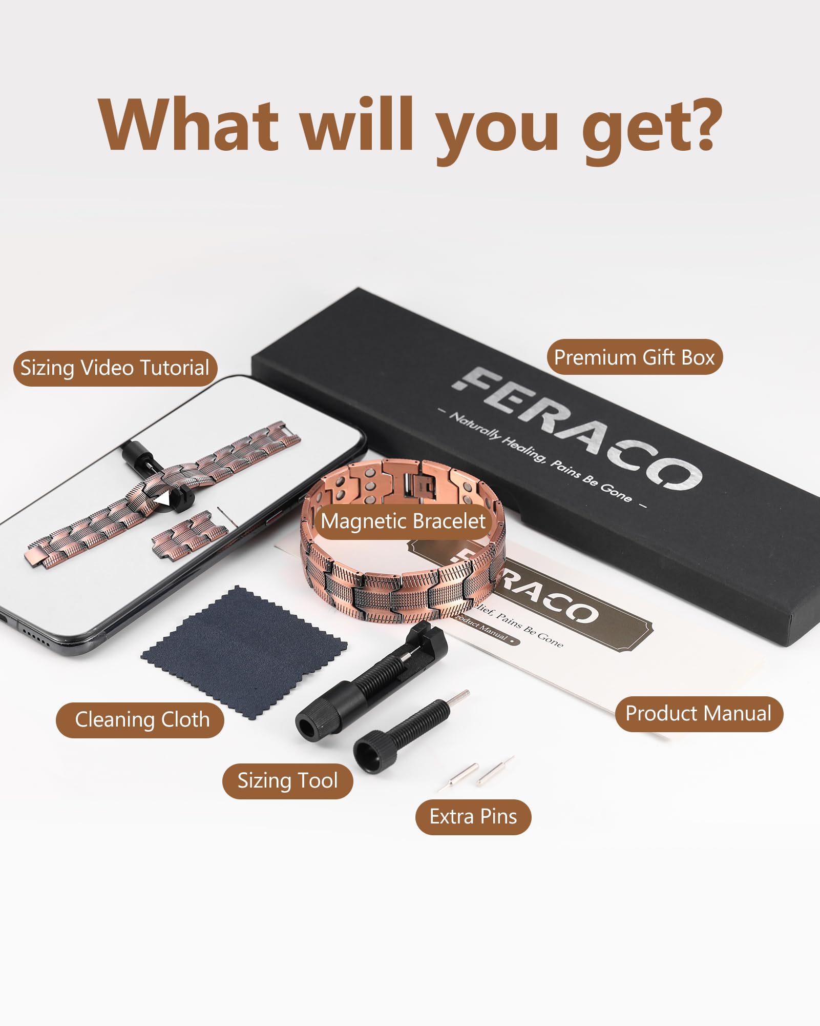 Feraco copper bracelet magnetic design and practical appeal for everyday use.
