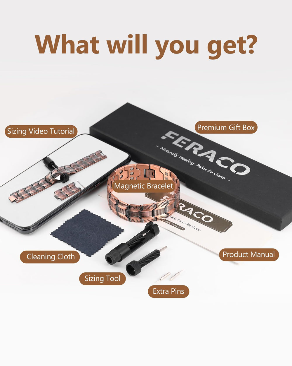 Feraco copper bracelet magnetic design and practical appeal for everyday use.