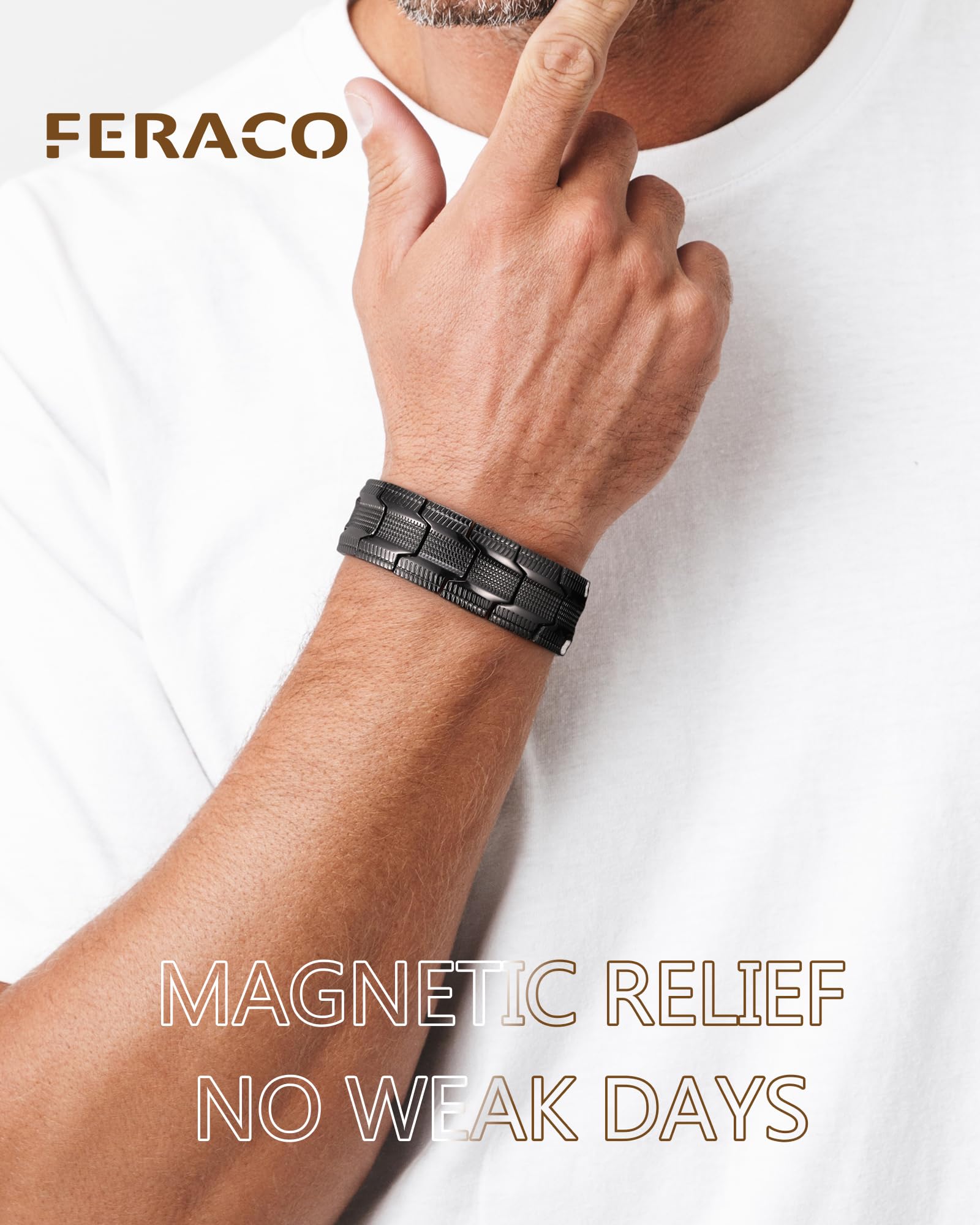 Feraco copper bracelet showing 3800 Gauss magnets for potential energy flow.