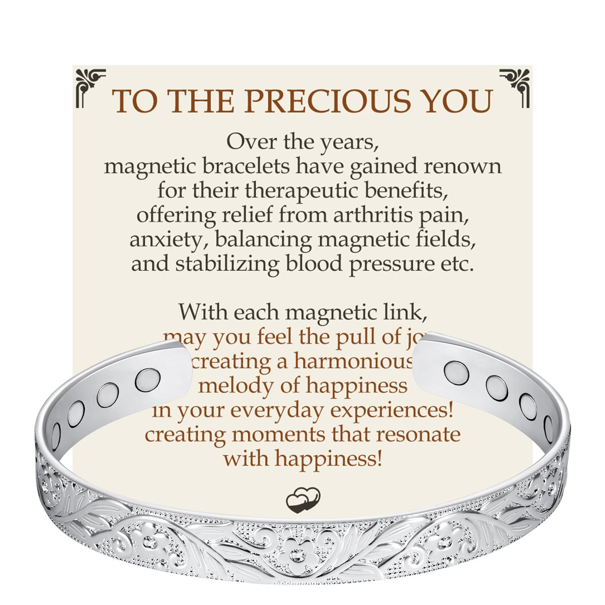 Feraco copper bracelet magnets closeup showcasing 12x power for daily wear