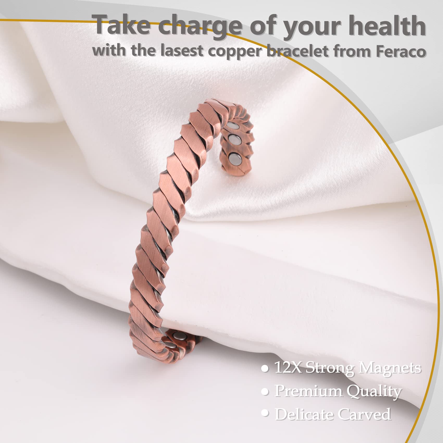 Feraco copper bracelet magnets—twelve 3500 gauss magnets for steady daily wear