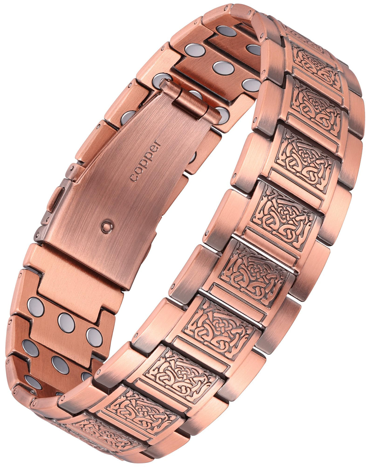 Feraco copper bracelet for men in close-up Celtic knot design offers everyday comfort.